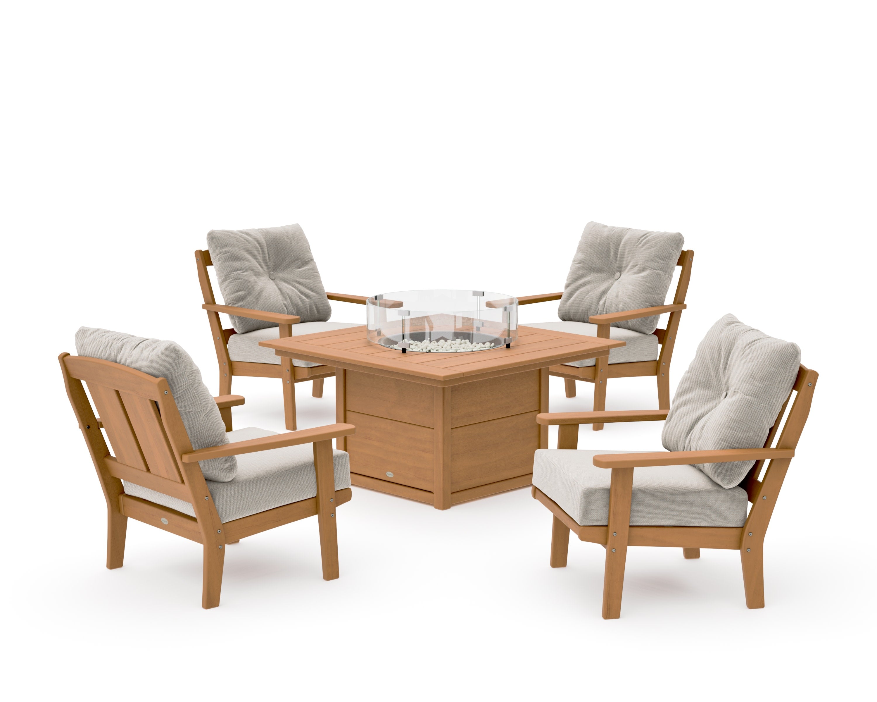 Mission 5-Piece Deep Seating Set with Fire Pit Table in Natural / Dune Burlap