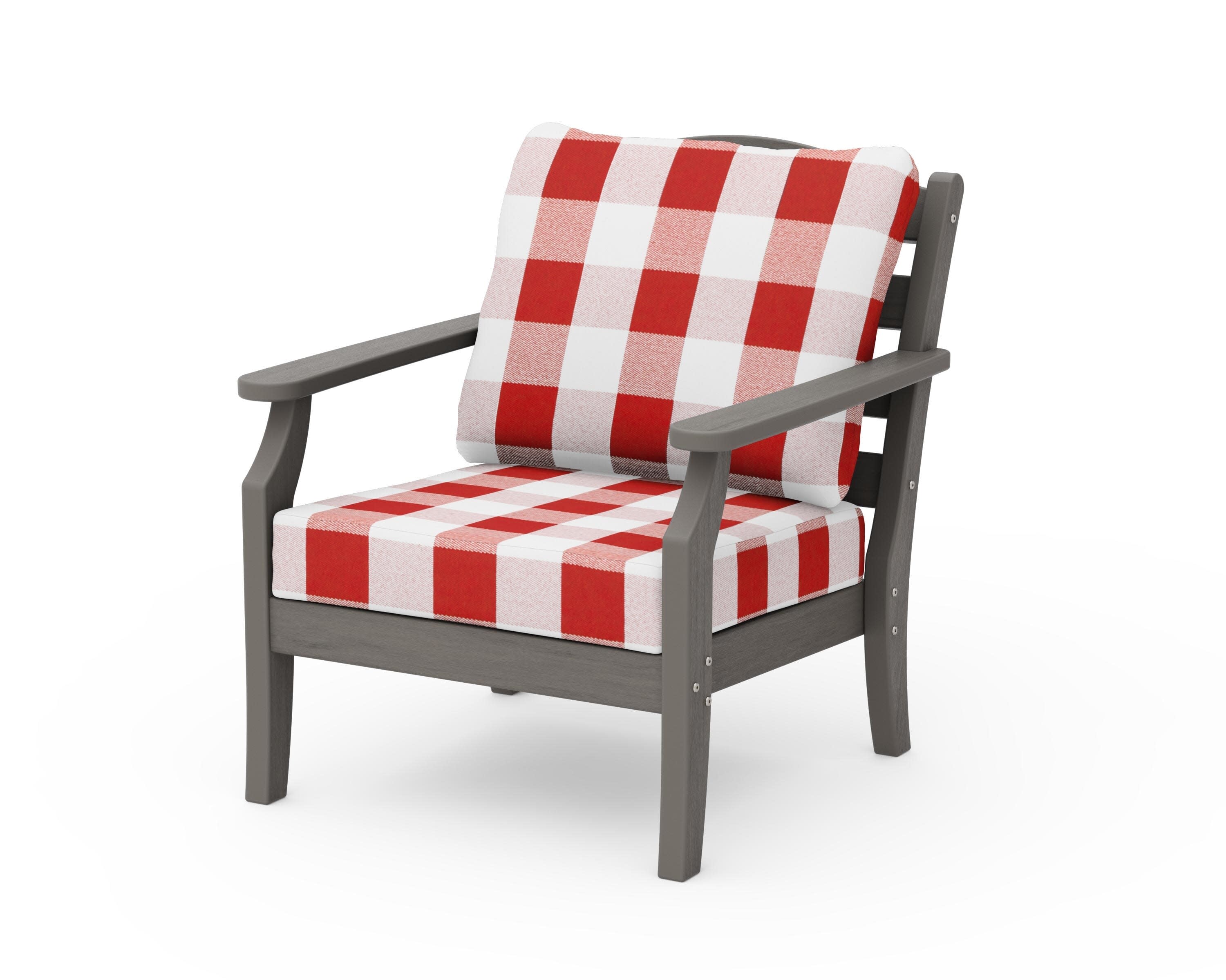 Savannah Deep Seating Chair in Driftwood / Buffalo Plaid Crimson