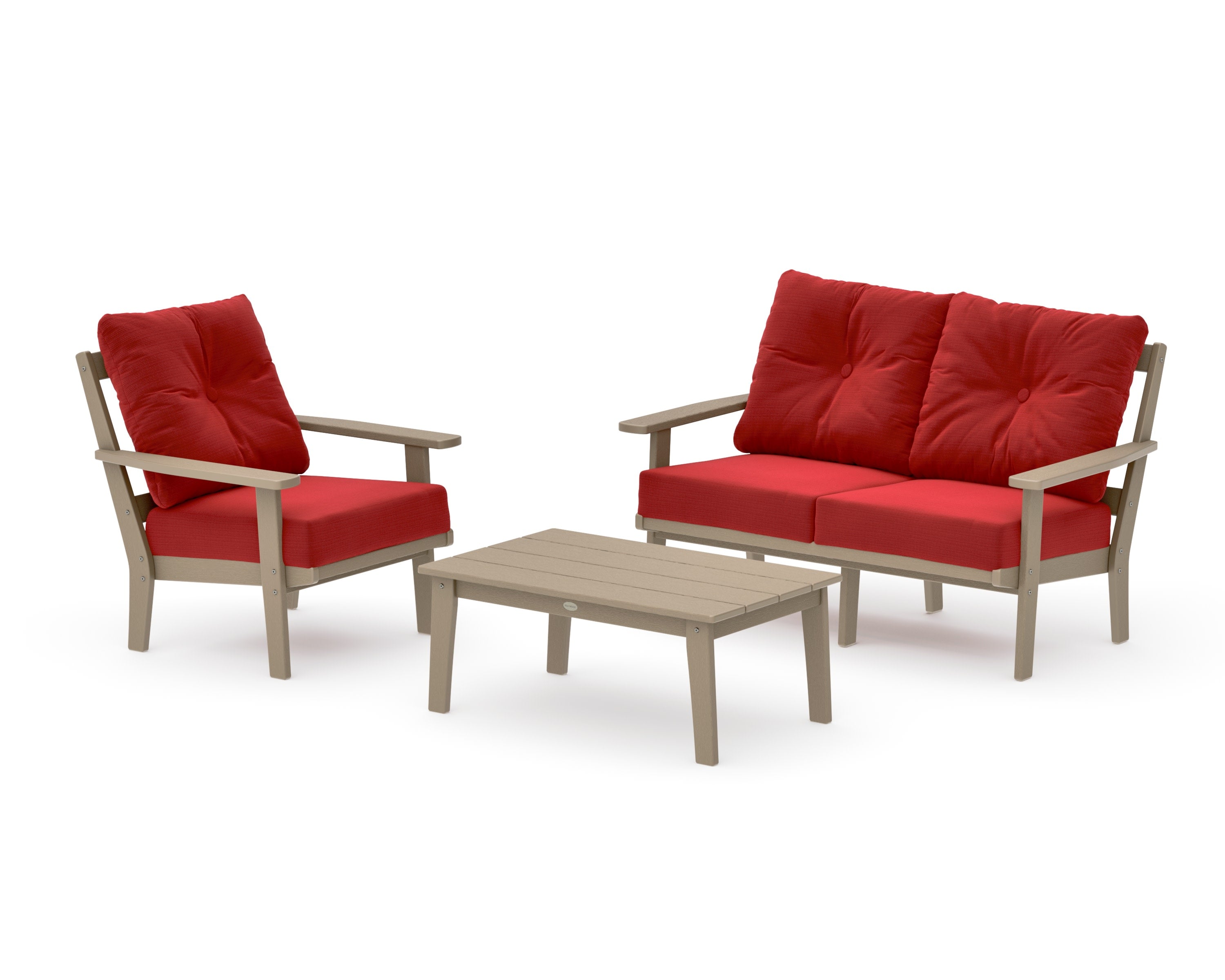 Oxford 3-Piece Deep Seating Set with Loveseat in Vintage Sahara / Crimson Linen