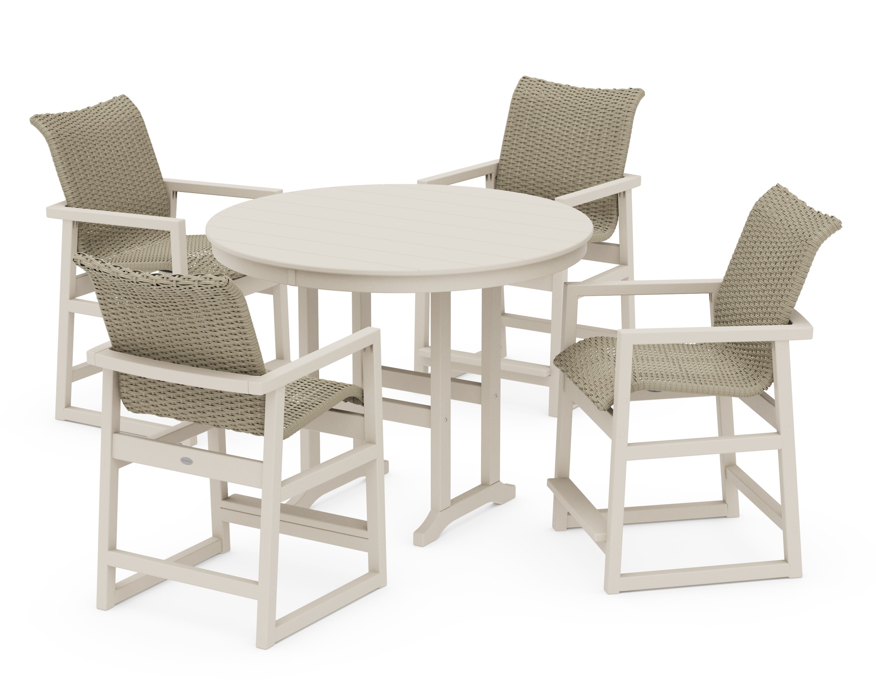 EDGE Woven 5-Piece Round Farmhouse Counter Set in Sand / Dune Grass