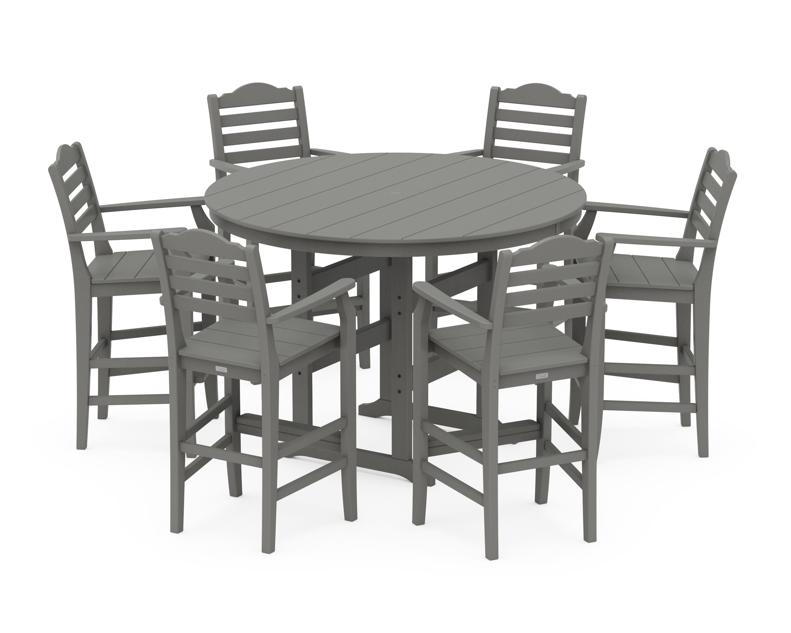 Savannah 7-Piece Arm Chair Round Farmhouse Bar Set in Slate Grey