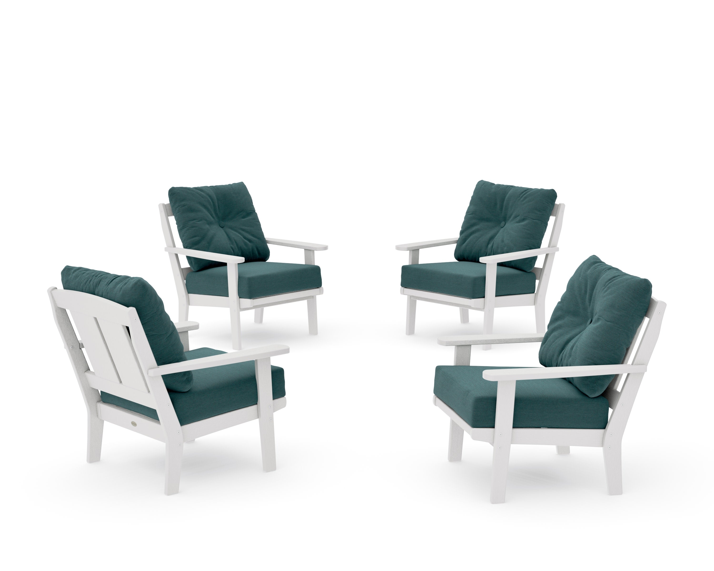 Mission 5-Piece Deep Seating Set with Fire Pit Table in Vintage White / Ocean Teal