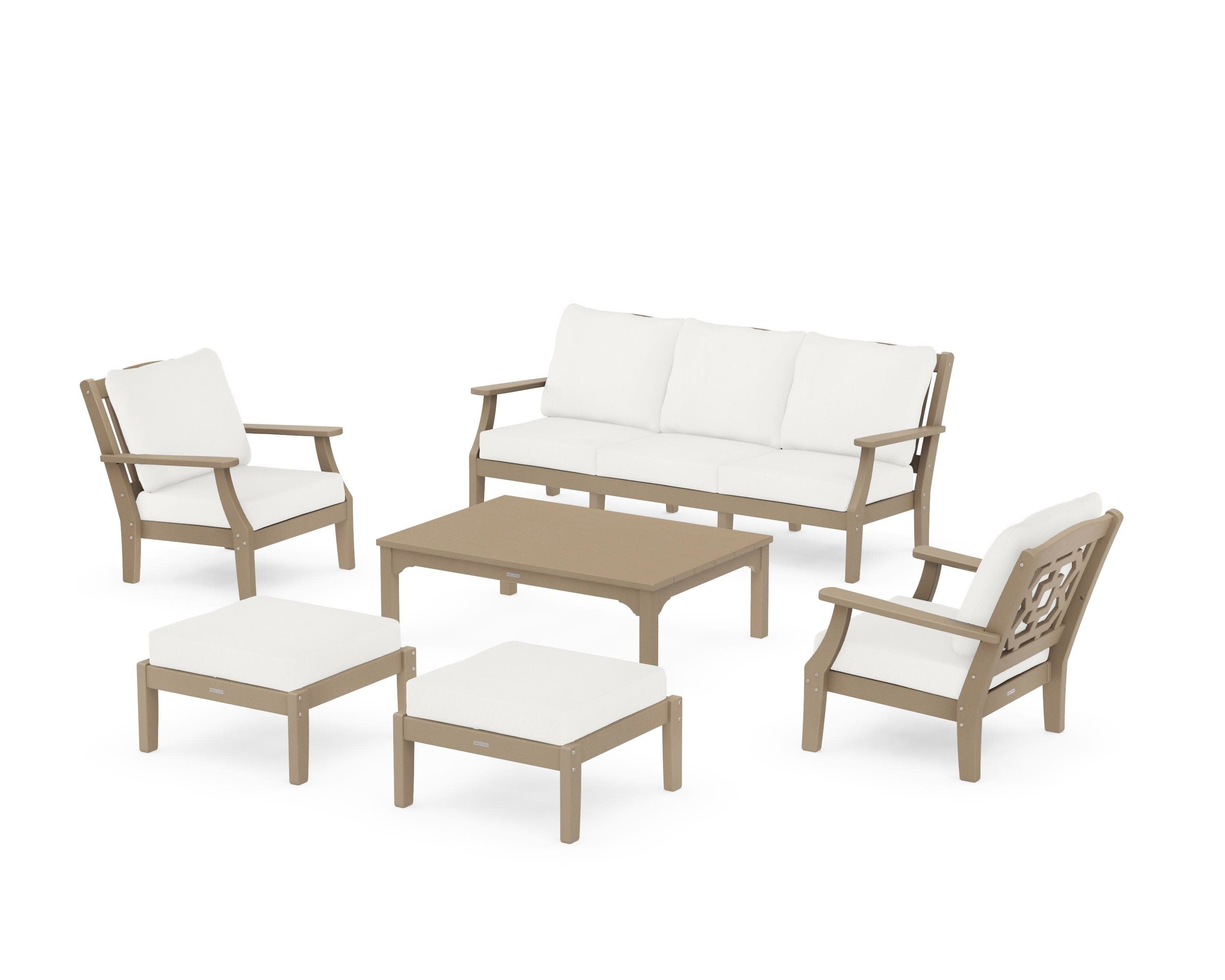 Chinoiserie 6-Piece Lounge Sofa Set in Vintage Sahara / Natural Linen