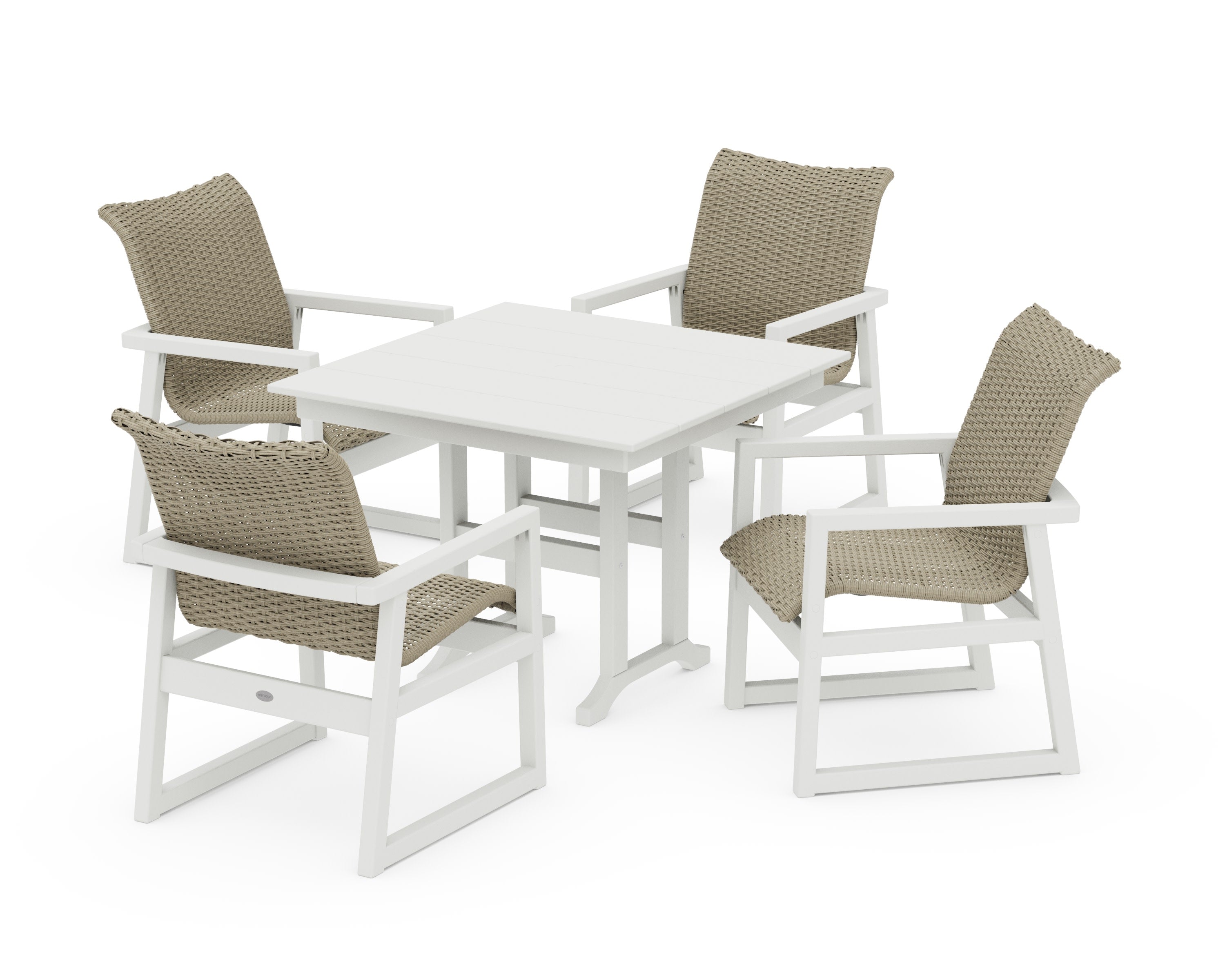 EDGE Woven 5-Piece Farmhouse Dining Set in Vintage White / Dune Grass