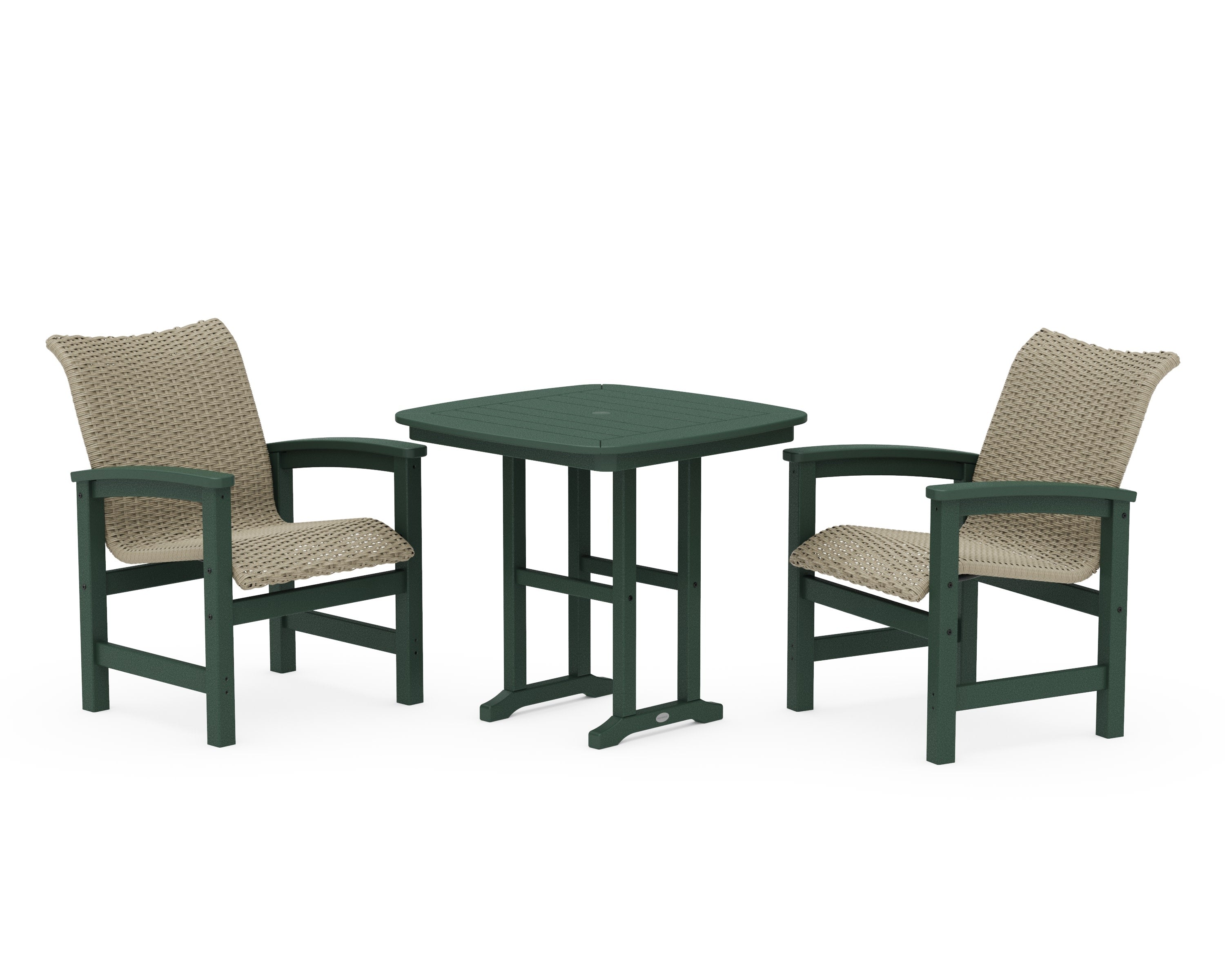 Coastal Woven 3-Piece Dining Set in Green / Dune Grass