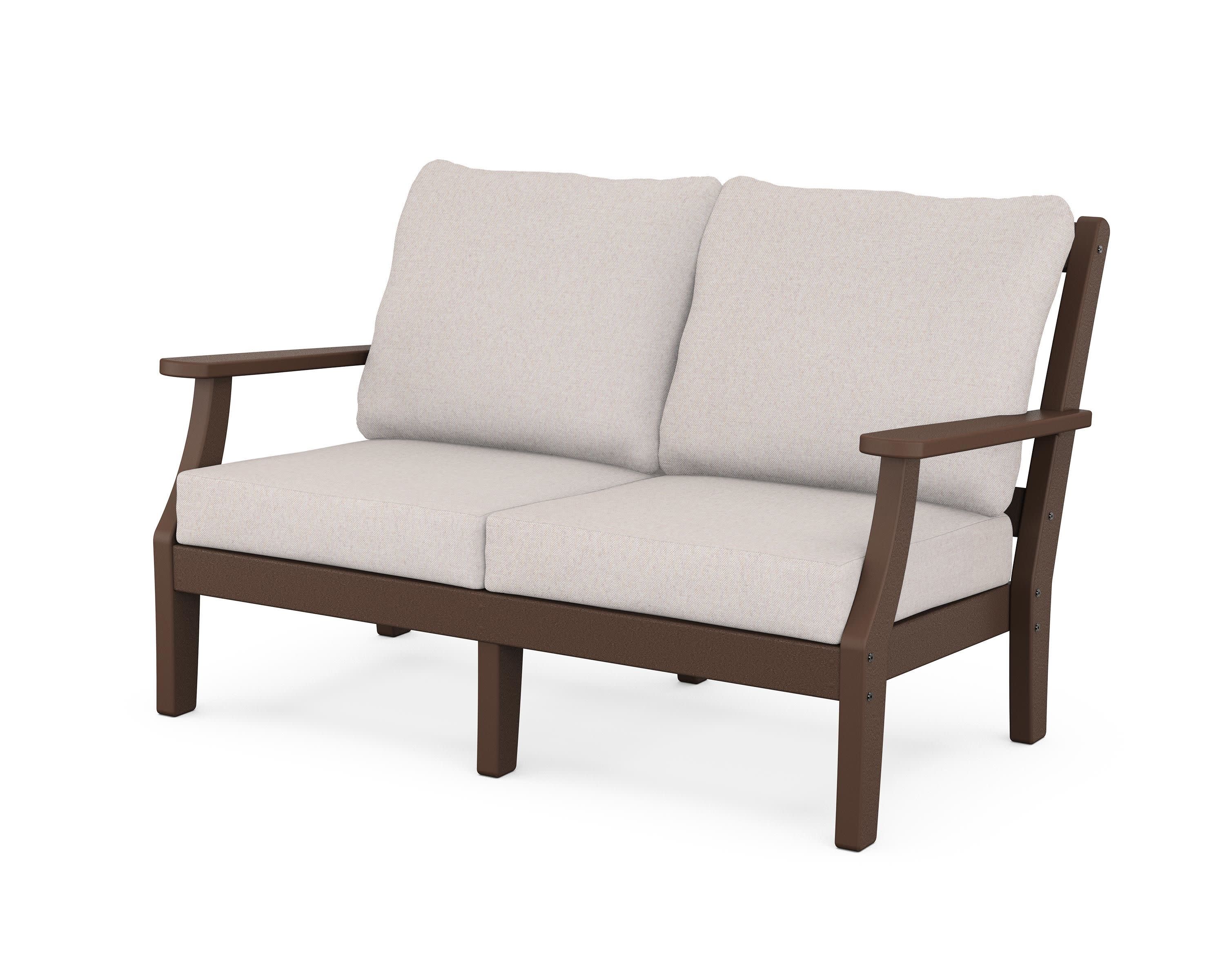 Chinoiserie Deep Seating Loveseat in Mahogany / Dune Burlap