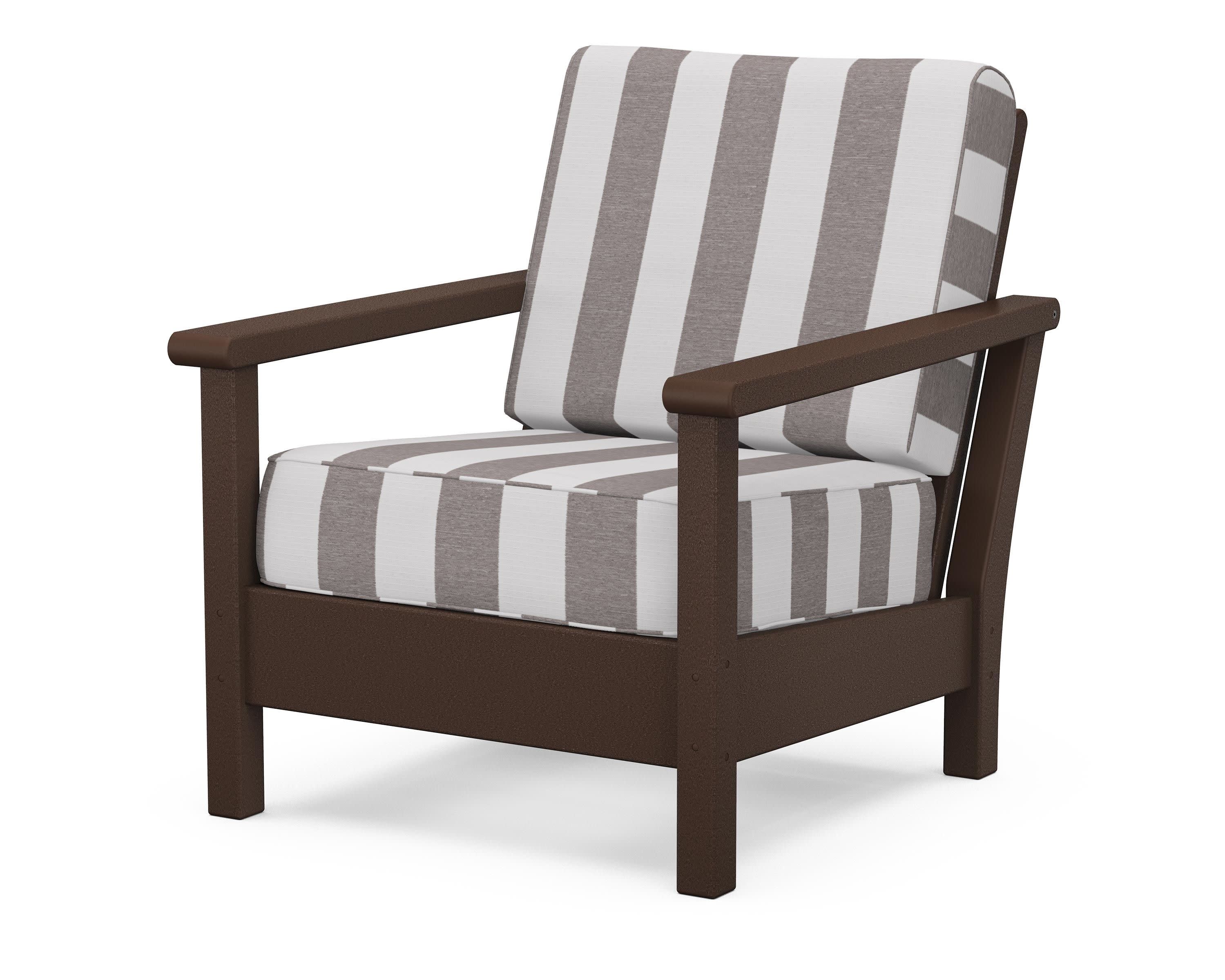Harbour Deep Seating Chair in Mahogany / Cabana Stripe Grey Mist