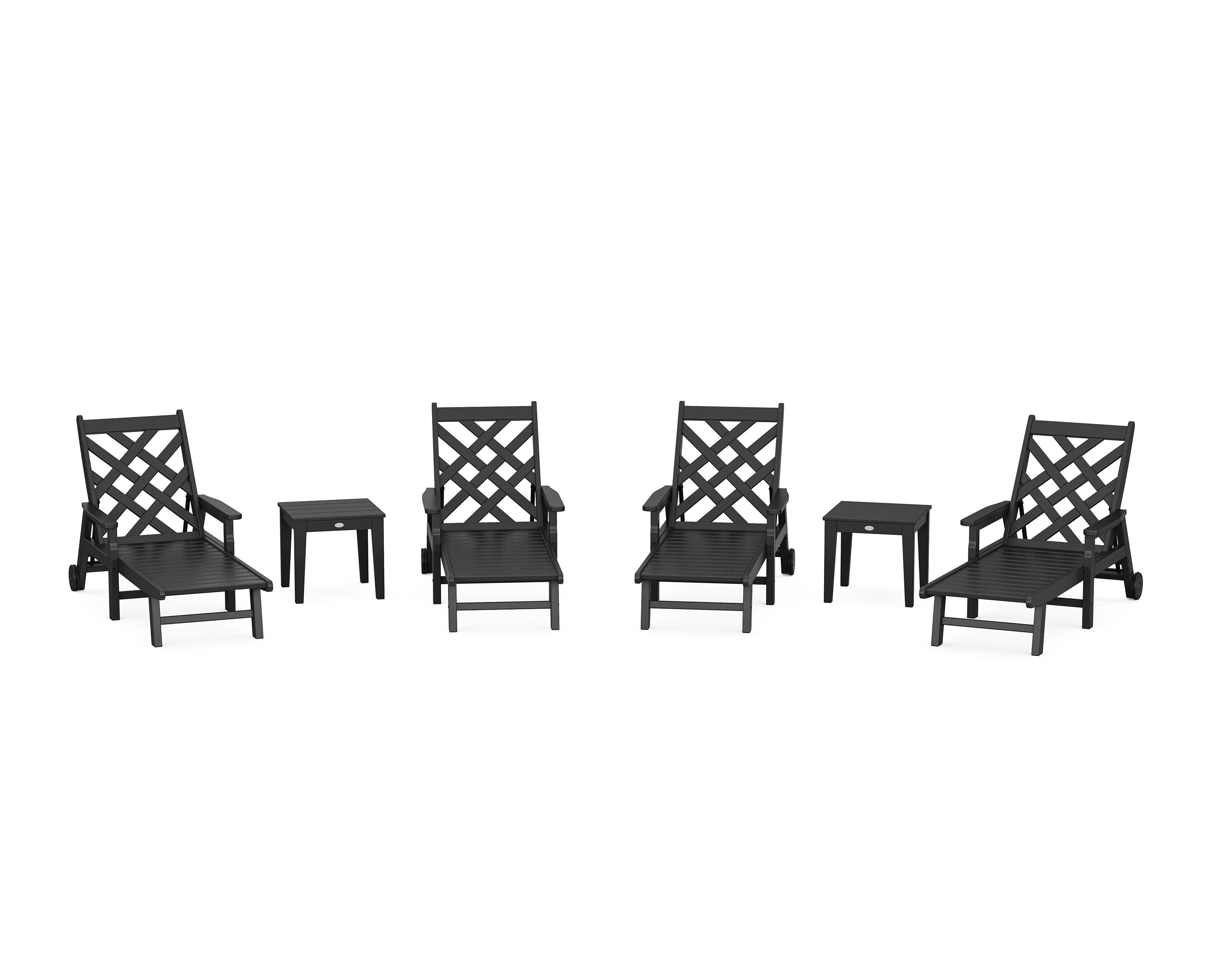 Wovendale 6-Piece Chaise Set with Arms and Wheels in Black