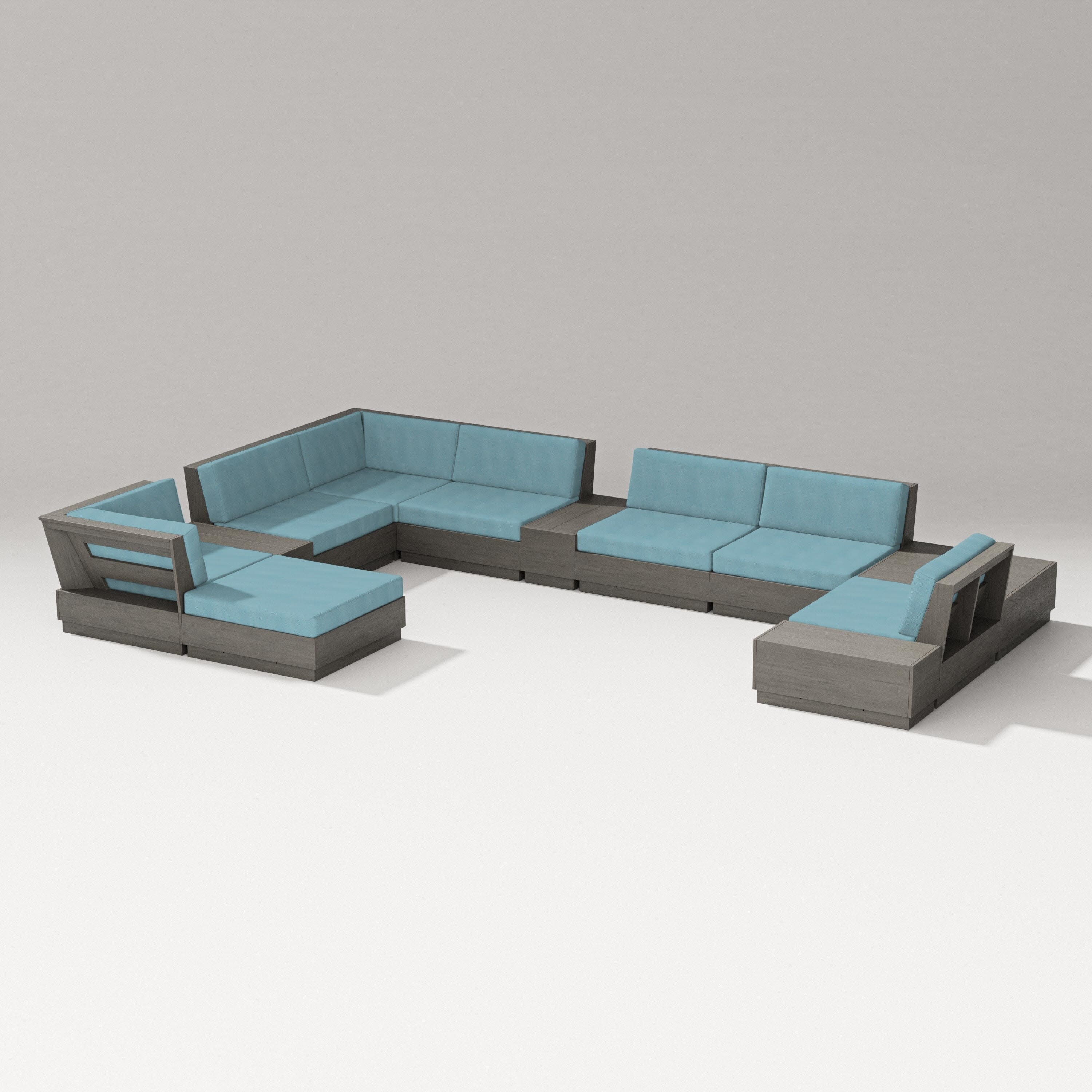 Elevate 12-Piece Conversation Sectional Set in Driftwood / Lattice Sky Blue
