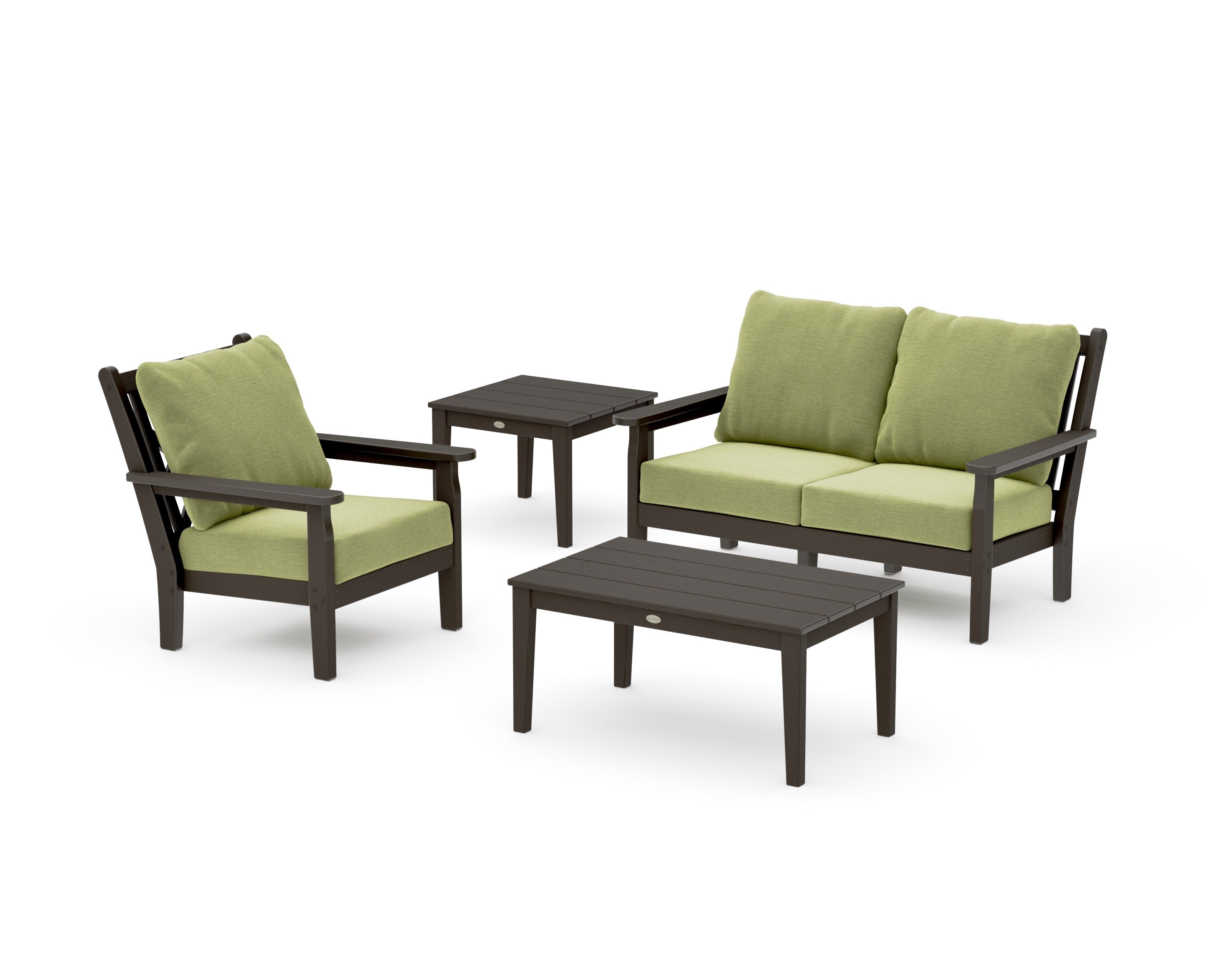 Chippendale 4-Piece Deep Seating Set in Vintage Coffee / Chartreuse Boucle