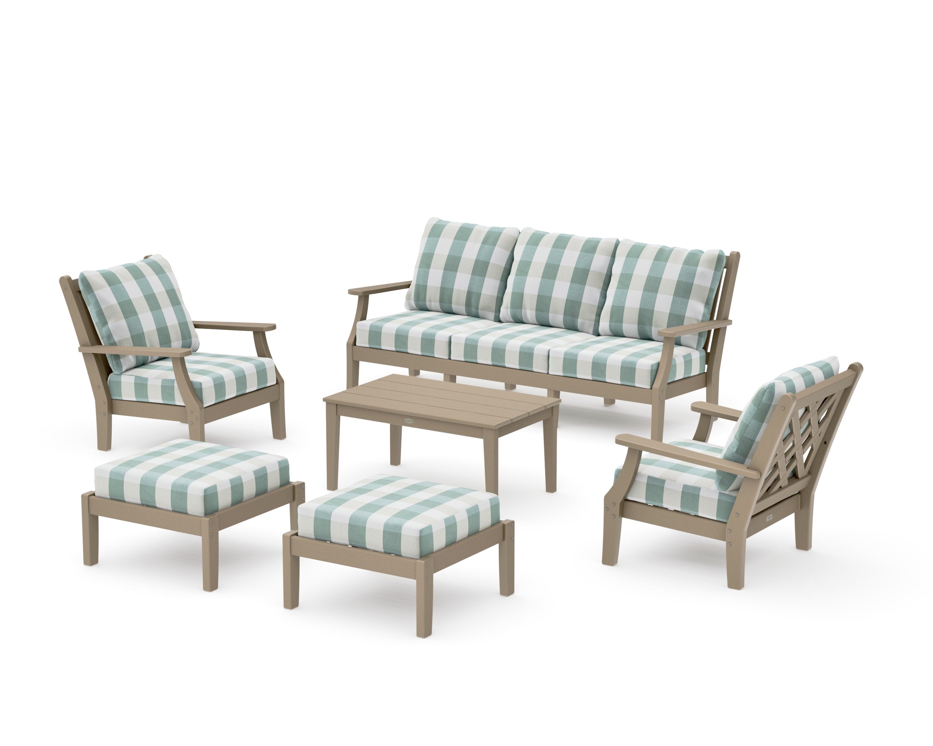 Wovendale 6-Piece Lounge Sofa Set in Vintage Sahara / Buffalo Plaid Glacier Spa