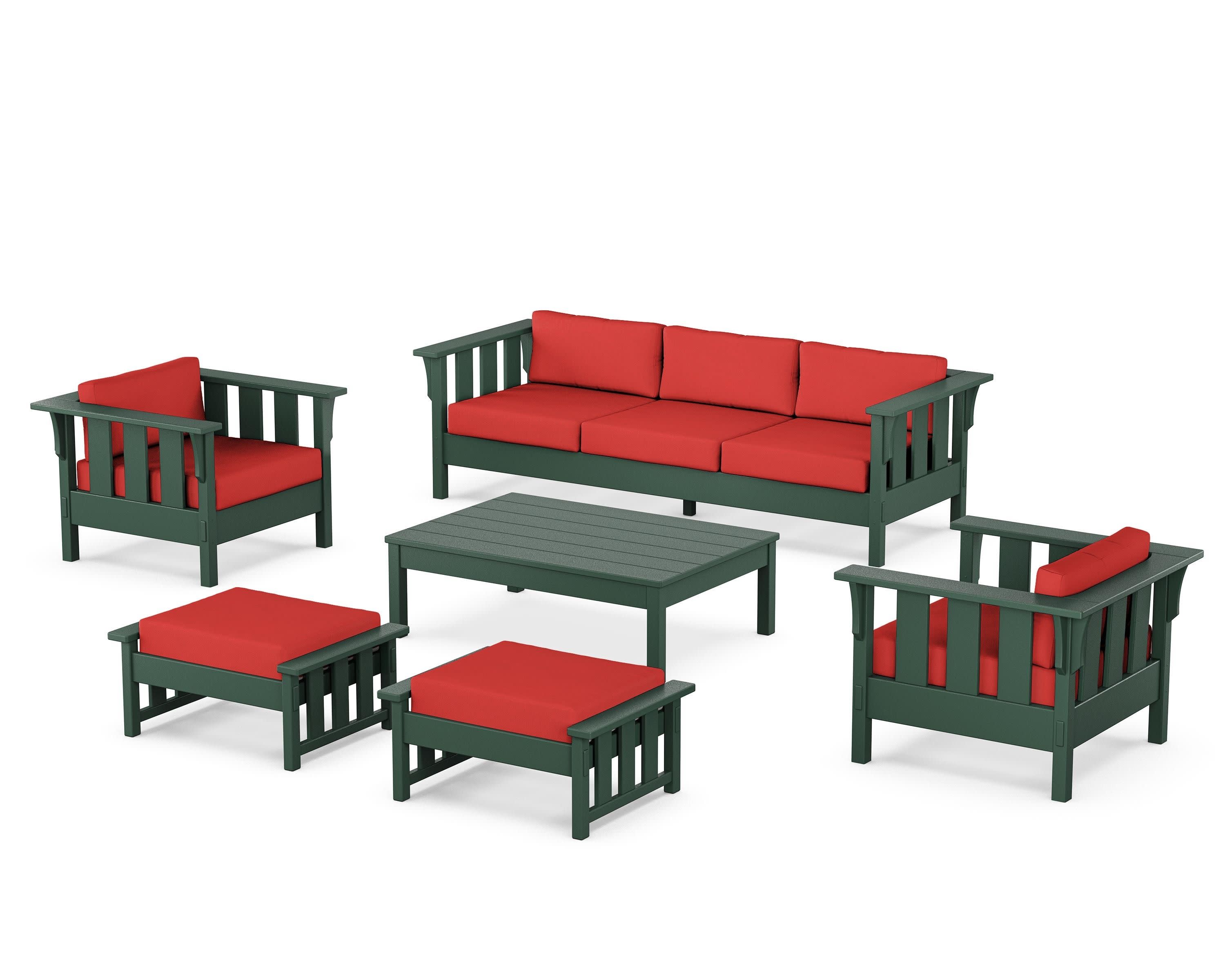 Acadia 6-Piece Lounge Sofa Set in Green / Crimson Linen