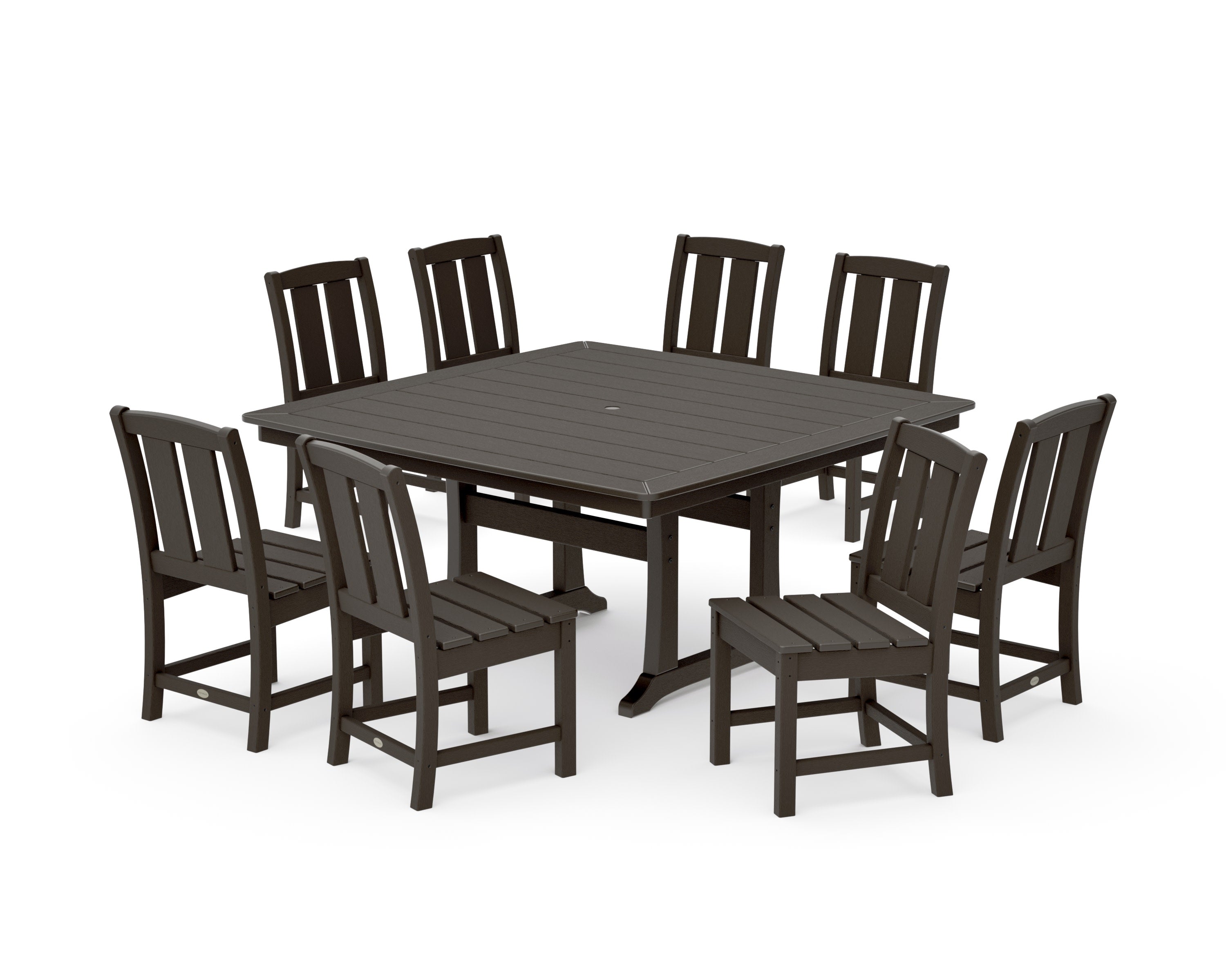 Mission Side Chair 9-Piece Square Dining Set with Trestle Legs in Vintage Coffee