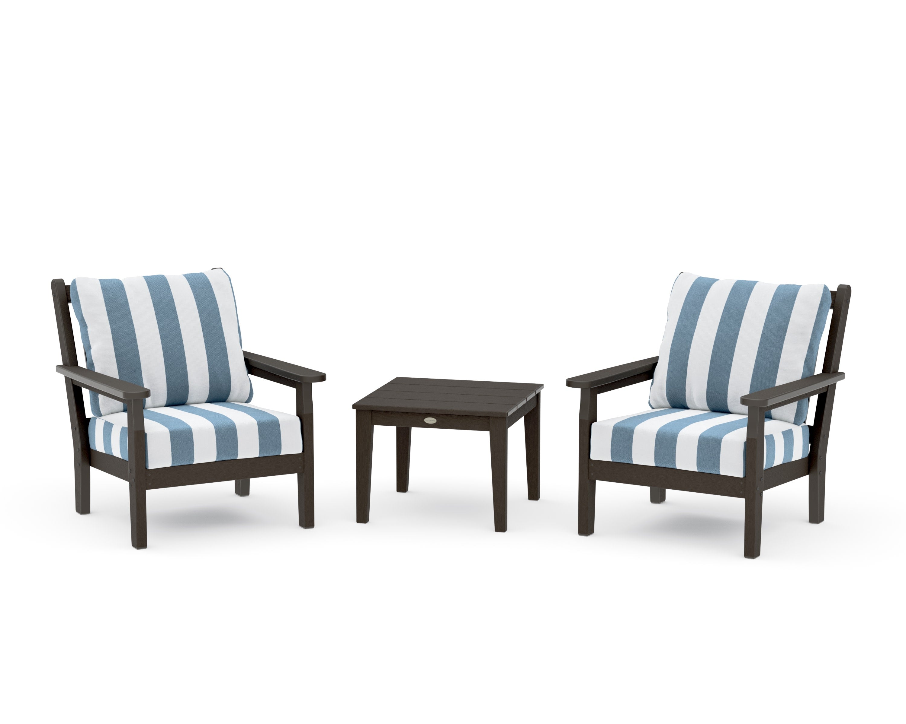 Chippendale 3-Piece Deep Seating Set in Vintage Coffee / Cabana Stripe Sky Blue