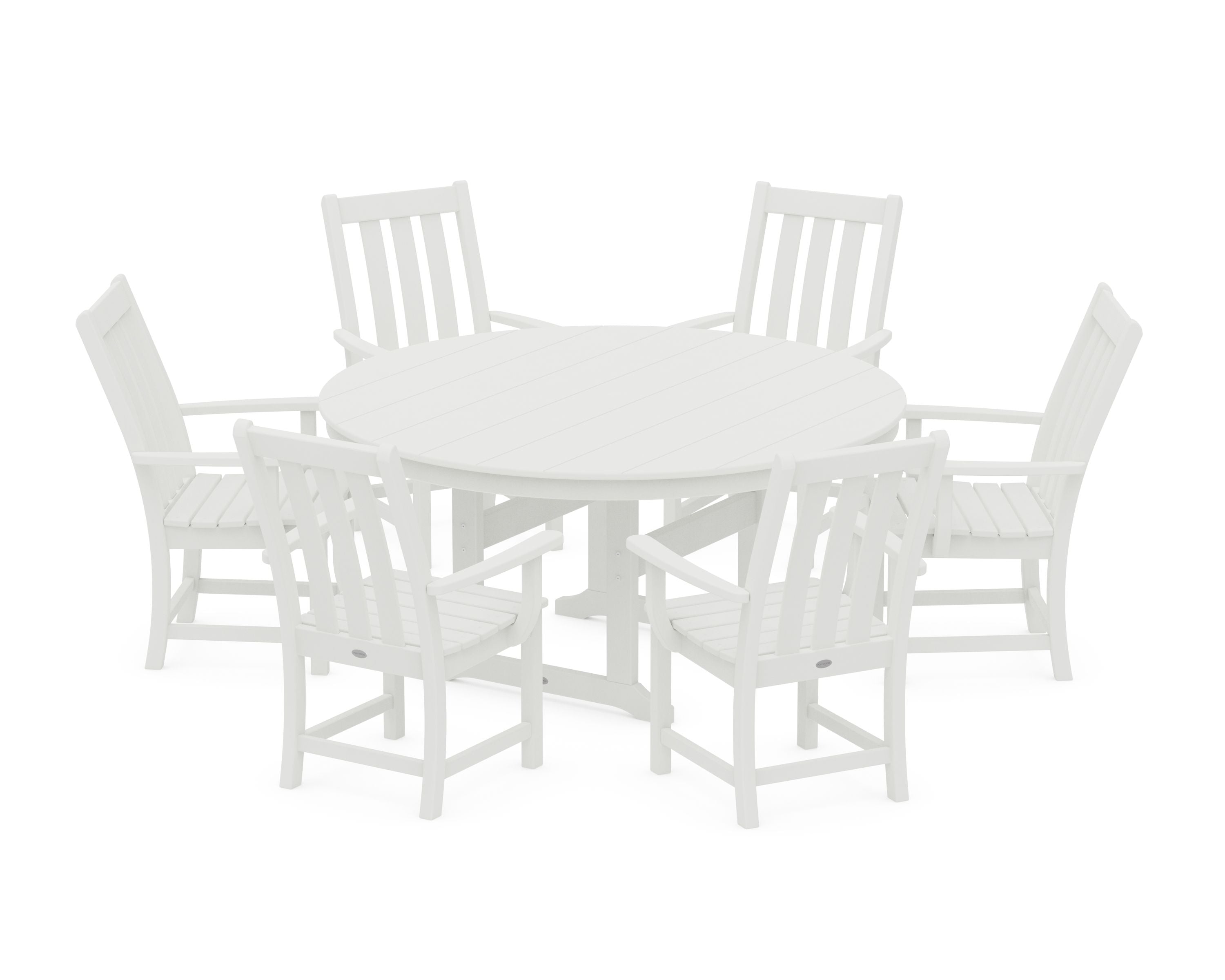 Vineyard 7-Piece Arm Chair Round Farmhouse Dining Set in Vintage White