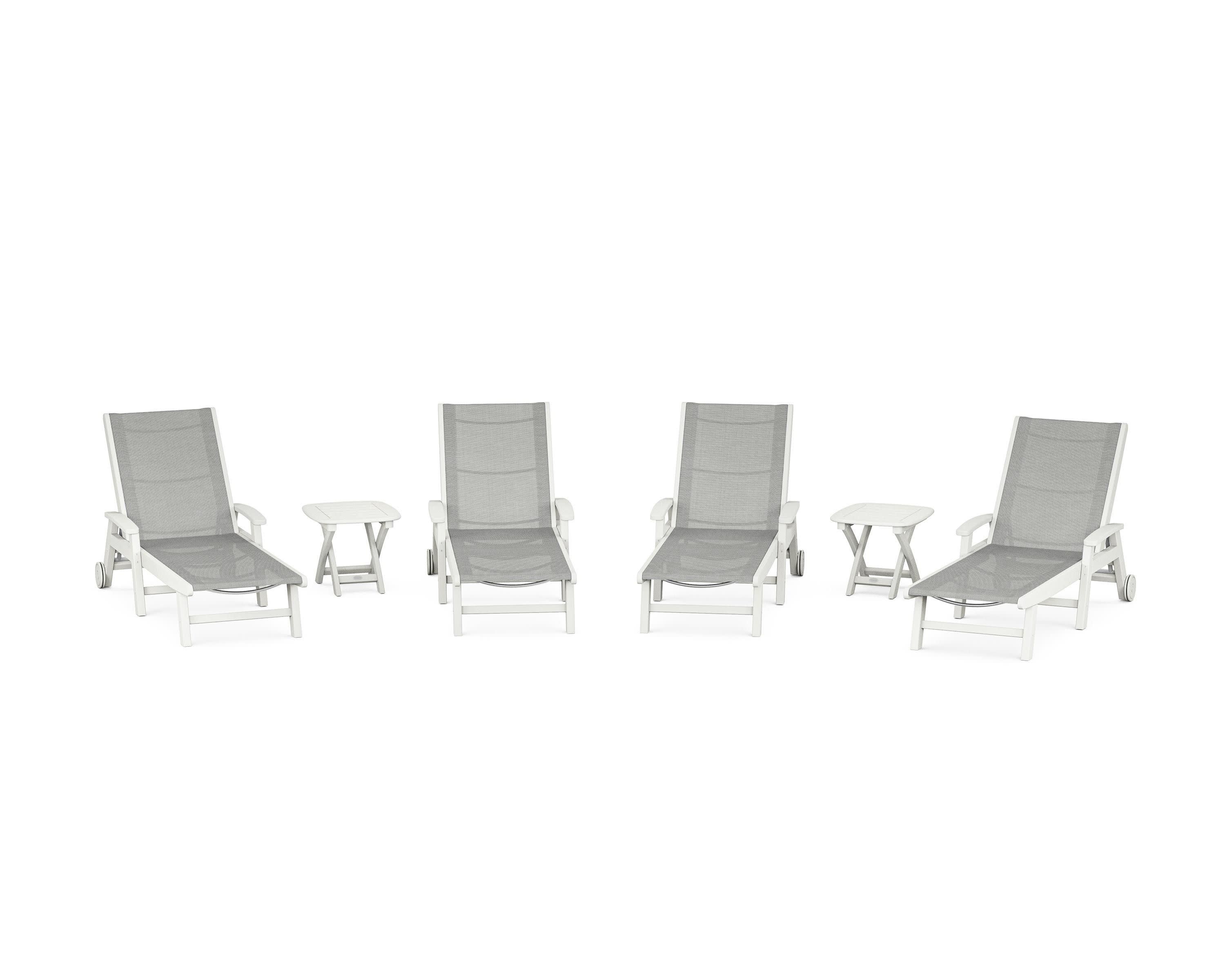 Coastal Chaise 6-Piece Set with Wheels in Vintage White / Metallic Sling