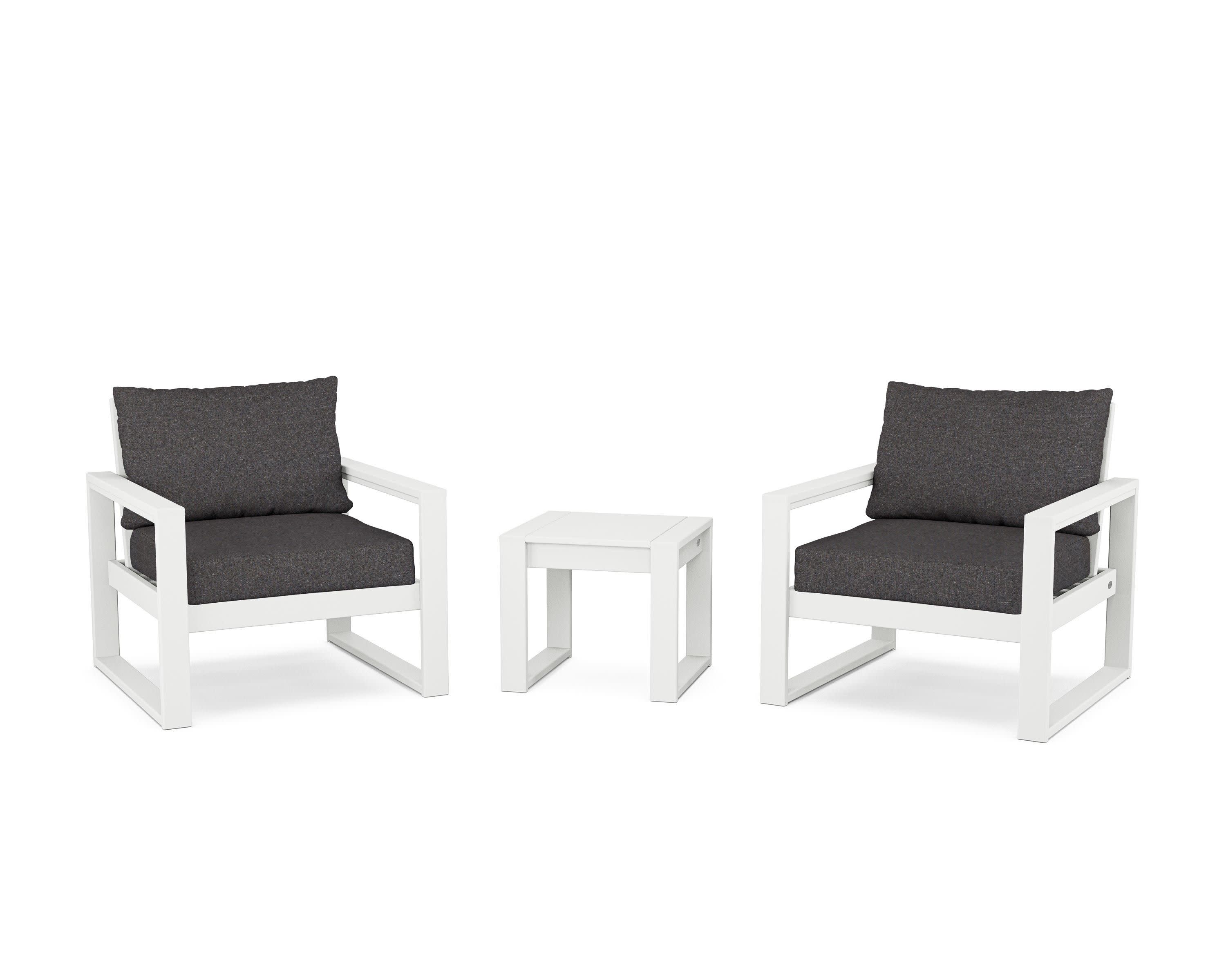 EDGE Sectional 3-Piece Deep Seating Set in White / Ash Charcoal