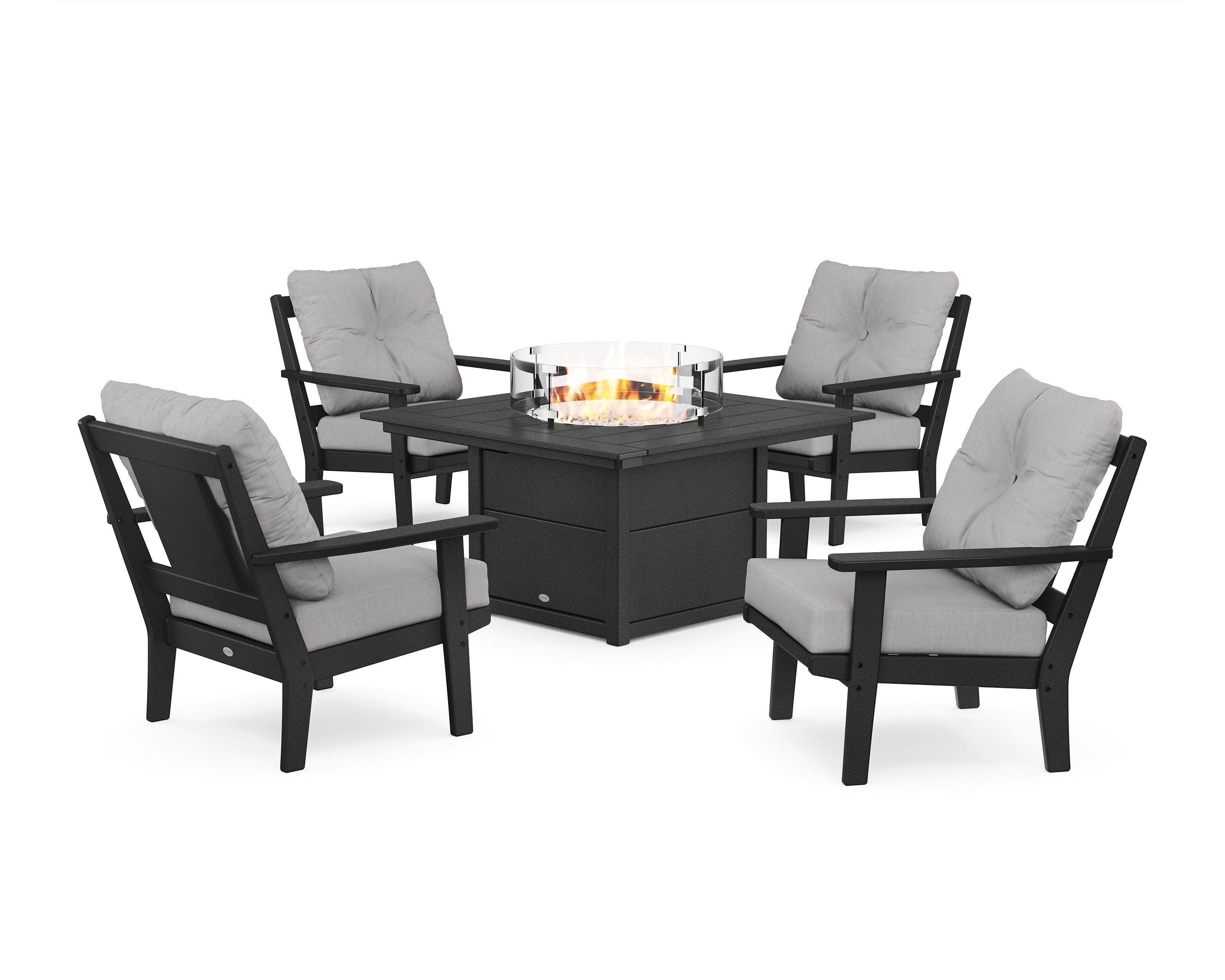 Prairie 5-Piece Deep Seating Set with Fire Pit Table in Black / Granite