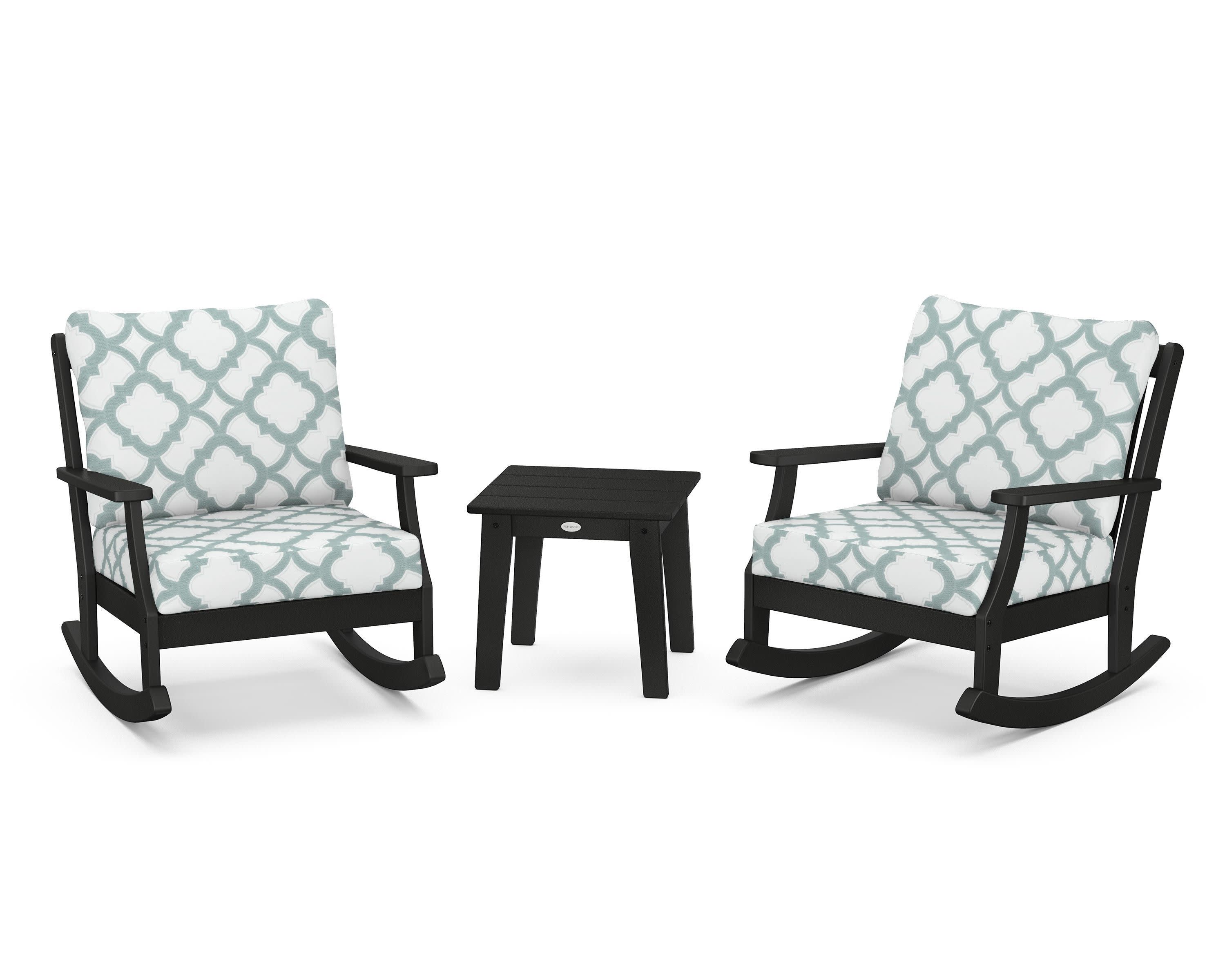 Braxton 3-Piece Deep Seating Rocker Set in Black / Trellis Glacier Spa