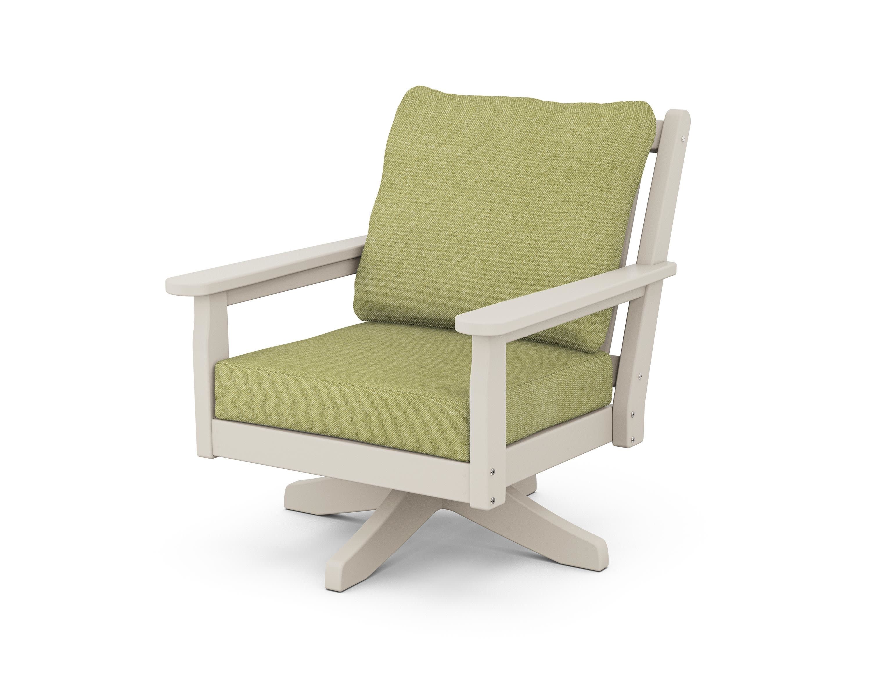 Chippendale Deep Seating Swivel Chair in Sand / Chartreuse Boucle