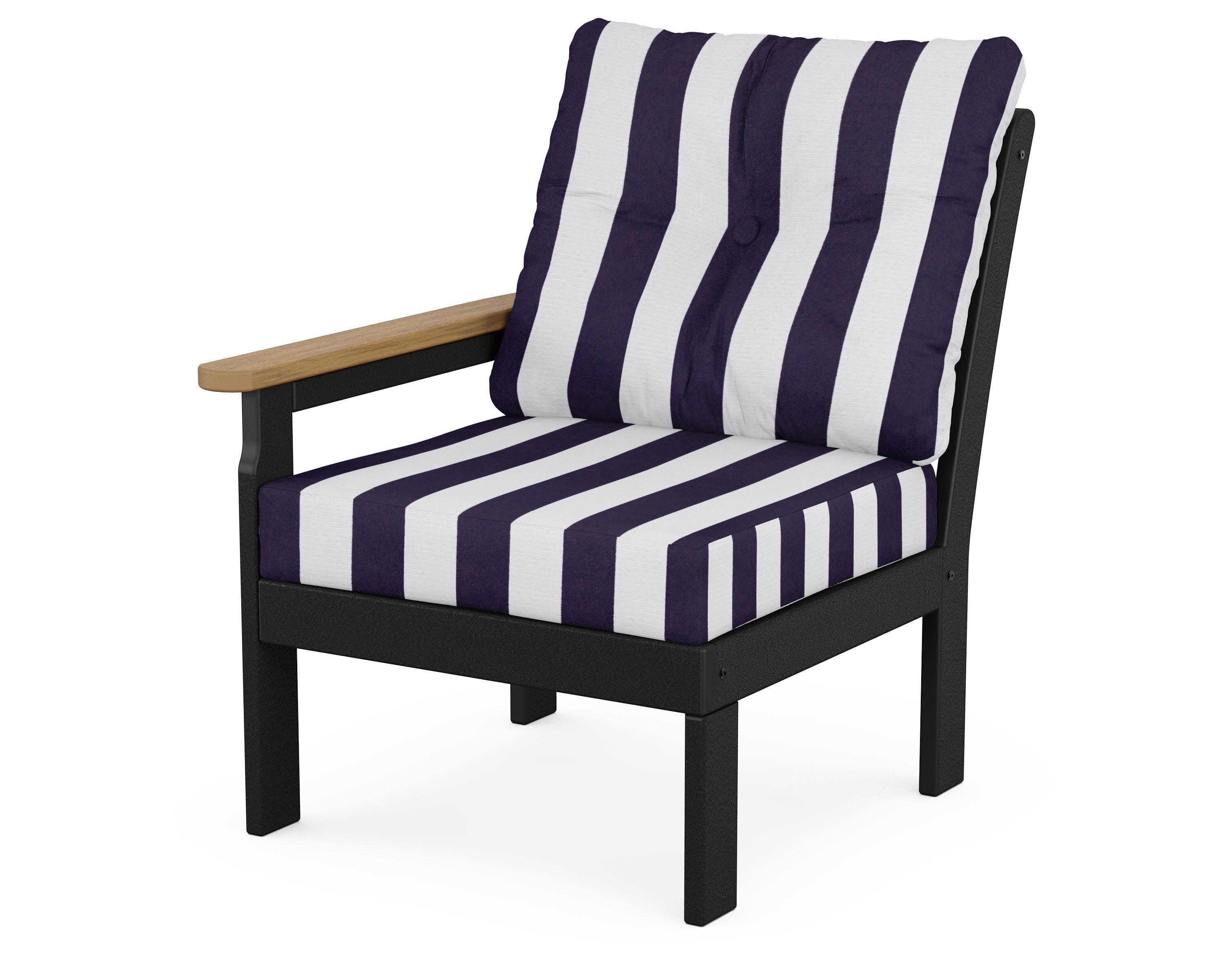 Vineyard Modular Left Arm Chair in Black / Natural / Cabana Stripe Navy