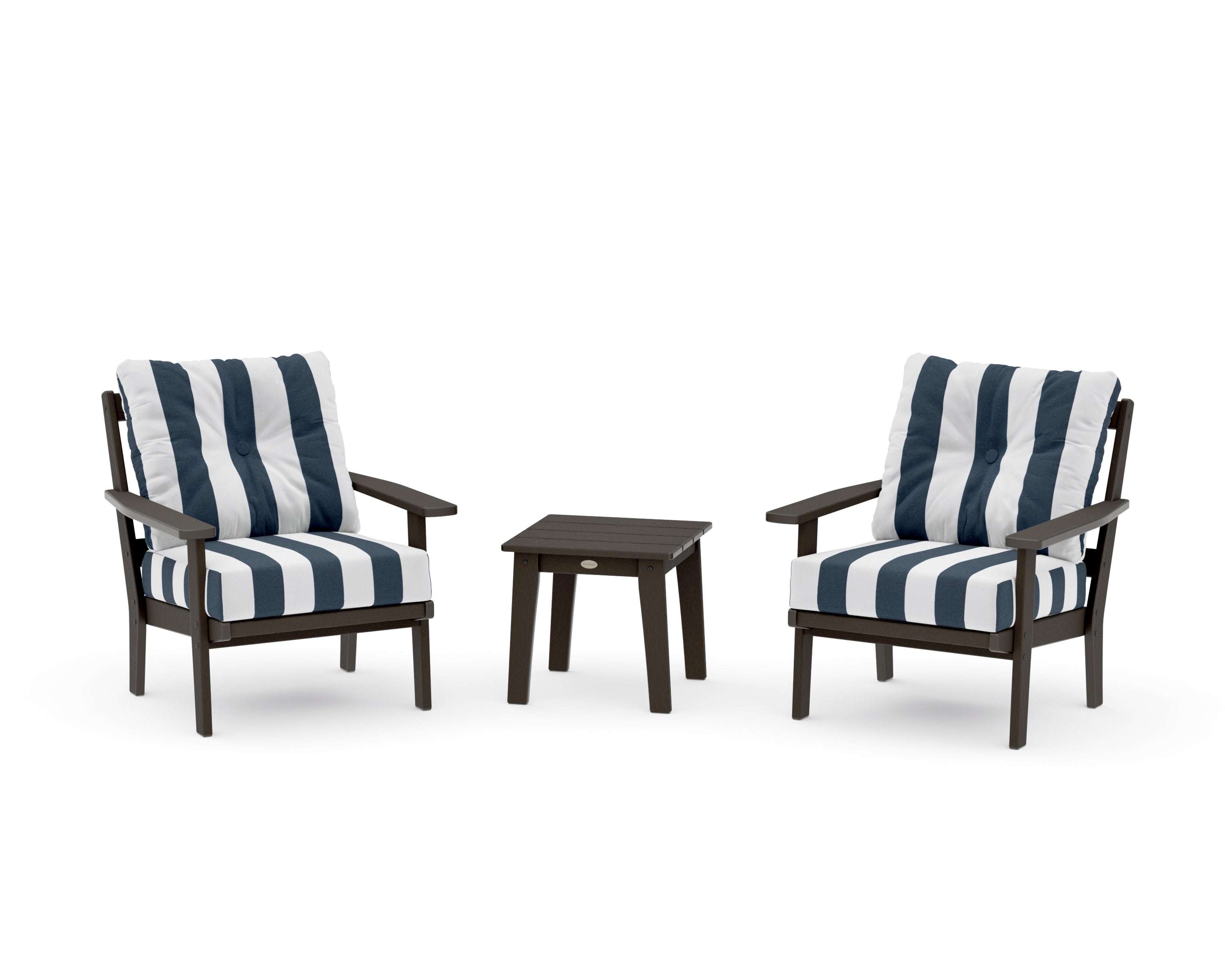 Prairie 3-Piece Deep Seating Set in Vintage Coffee / Cabana Stripe Marine Indigo