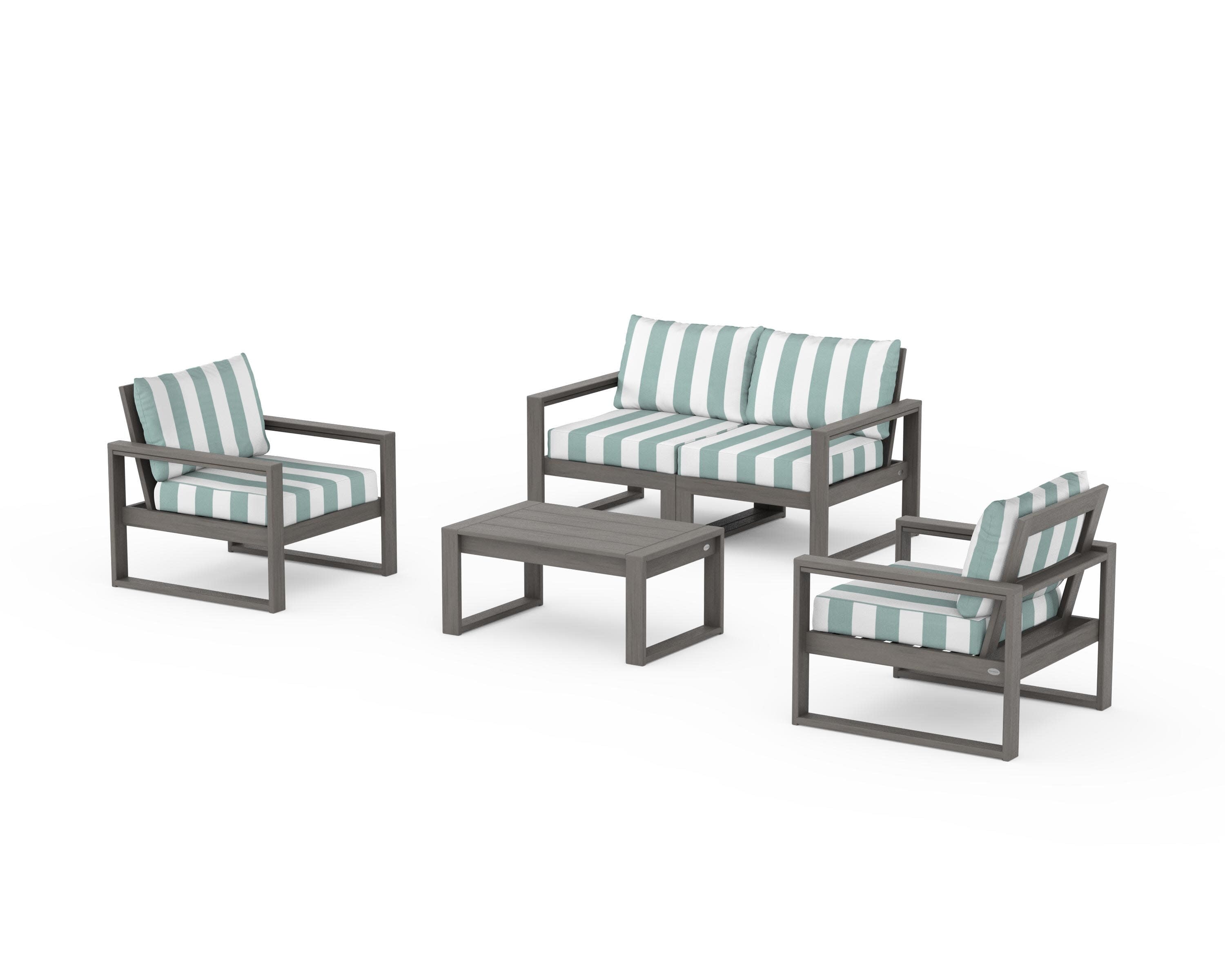 EDGE Sectional 4-Piece Deep Seating Set with Loveseat in Driftwood / Cabana Stripe Glacier Spa