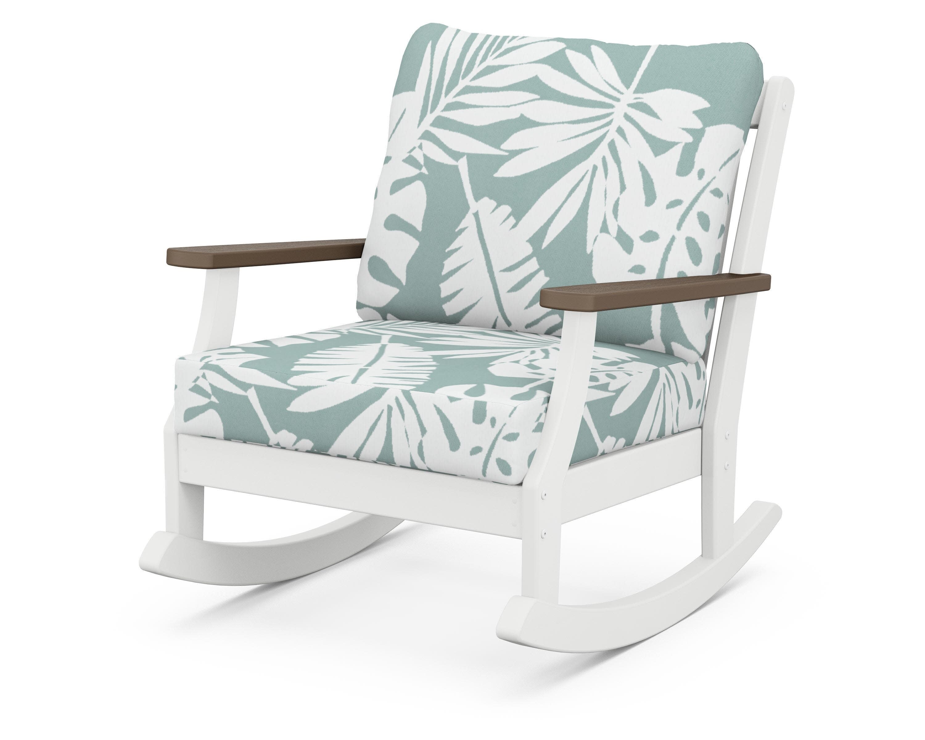 Braxton Deep Seating Rocking Chair in White / Kona / Leaf Glacier Spa