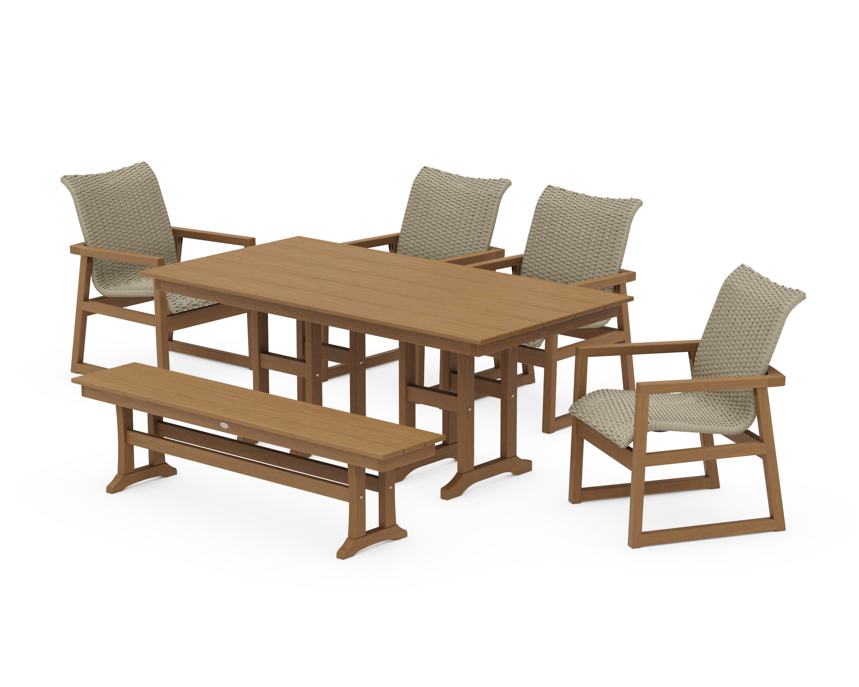 EDGE Woven 6-Piece Farmhouse Dining Set with Bench in Natural / Dune Grass