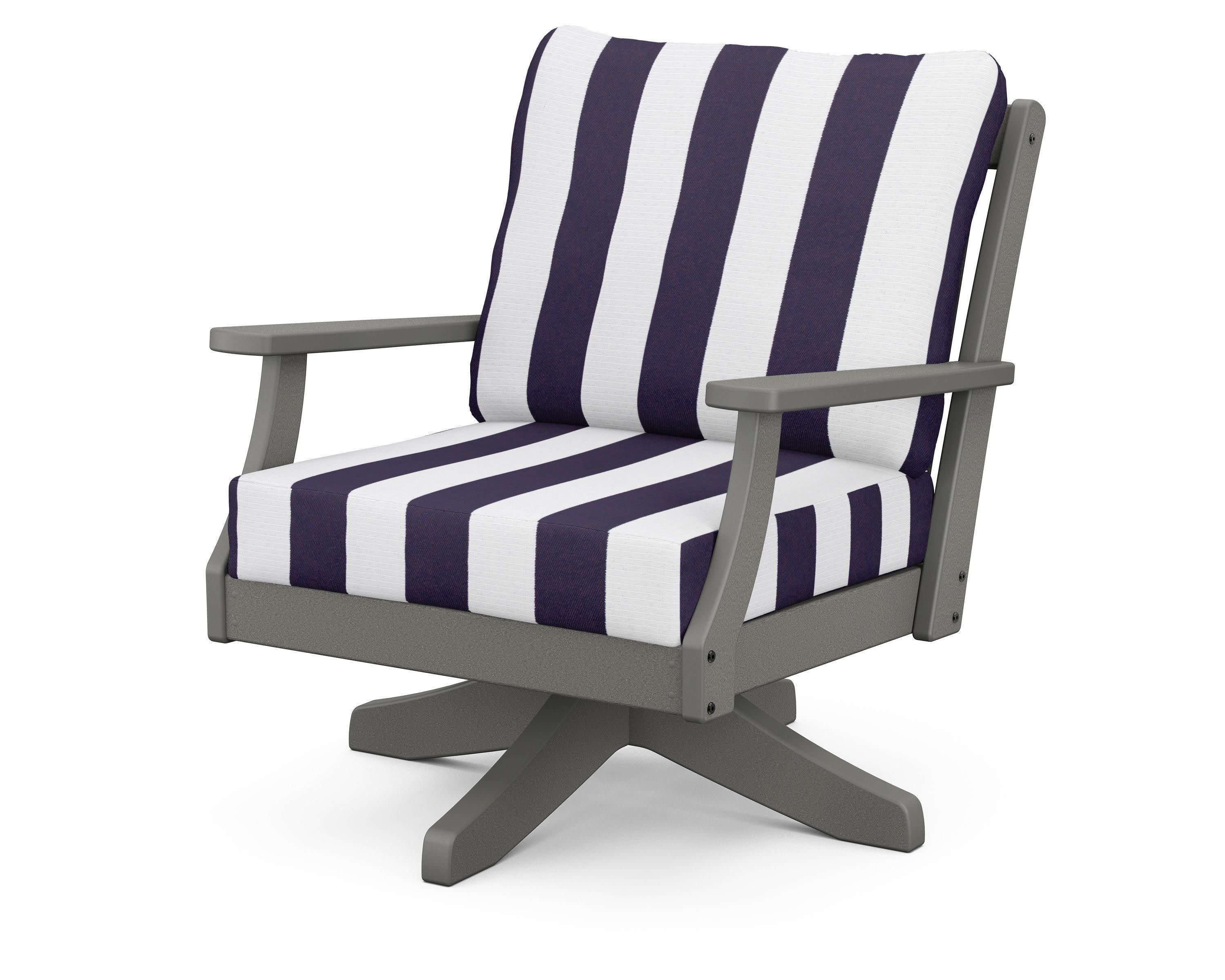 Braxton Deep Seating Swivel Chair in Slate Grey / Cabana Stripe Navy
