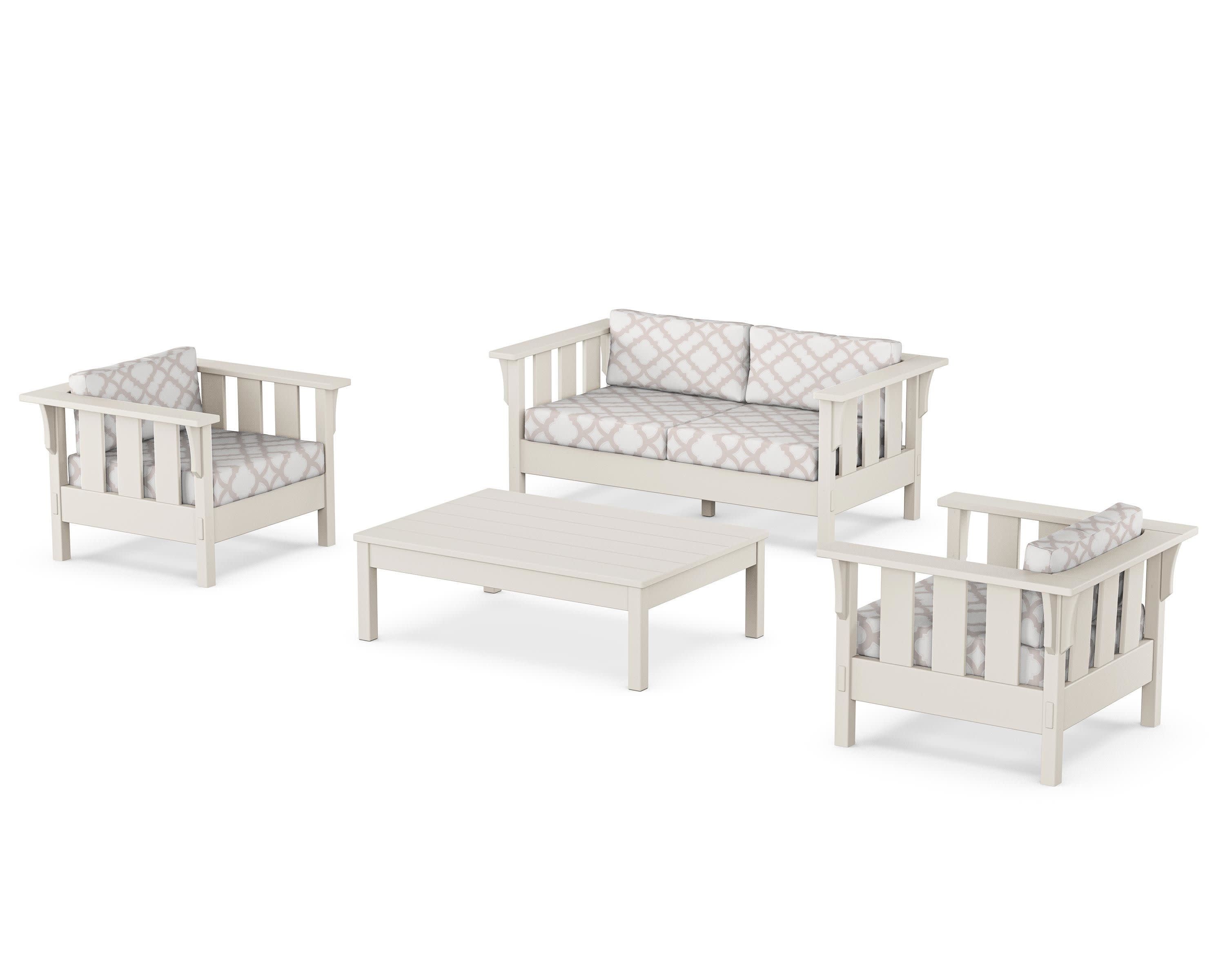 Acadia 4-Piece Deep Seating Set with Loveseat in Sand / Trellis Dune Burlap