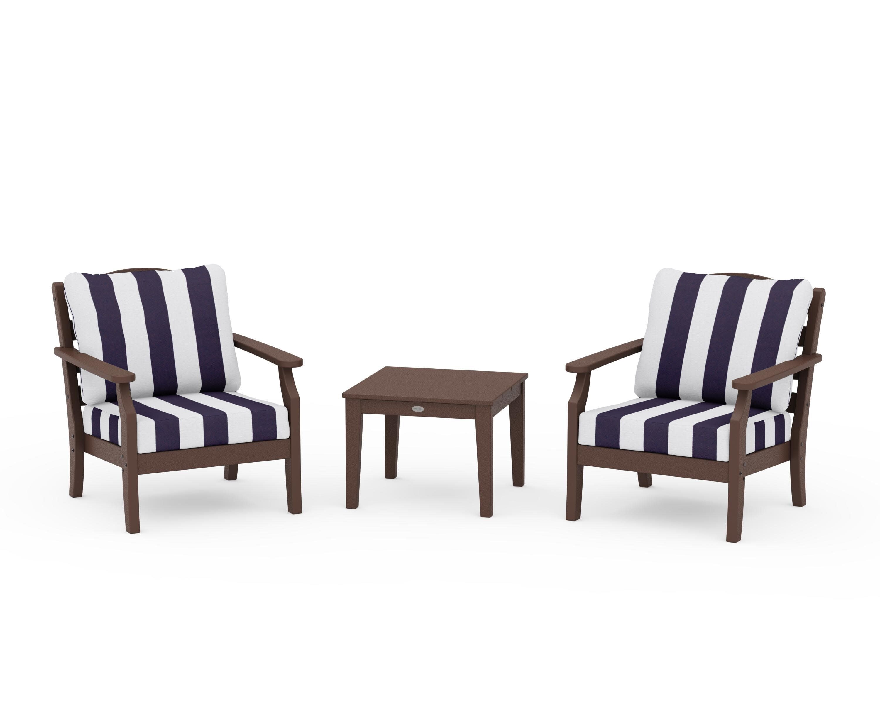 Savannah 3-Piece Deep Seating Set in Mahogany / Cabana Stripe Navy