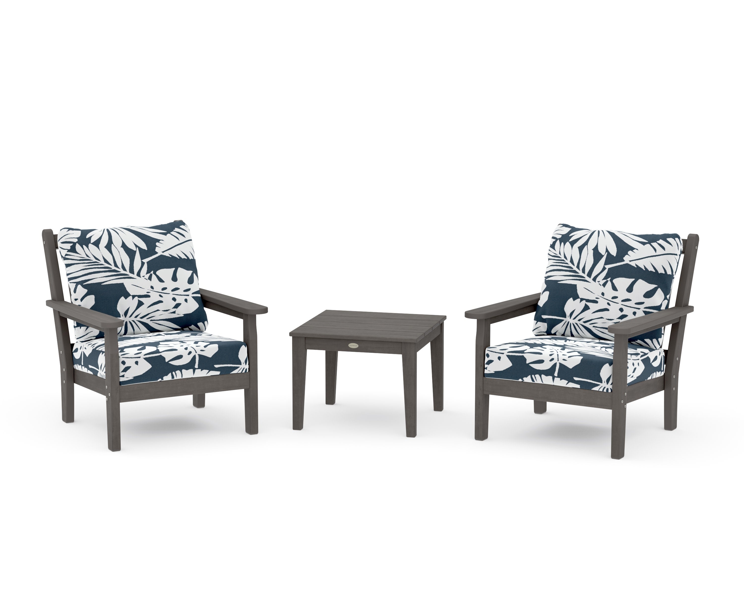 Chippendale 3-Piece Deep Seating Set in Driftwood / Leaf Marine Indigo