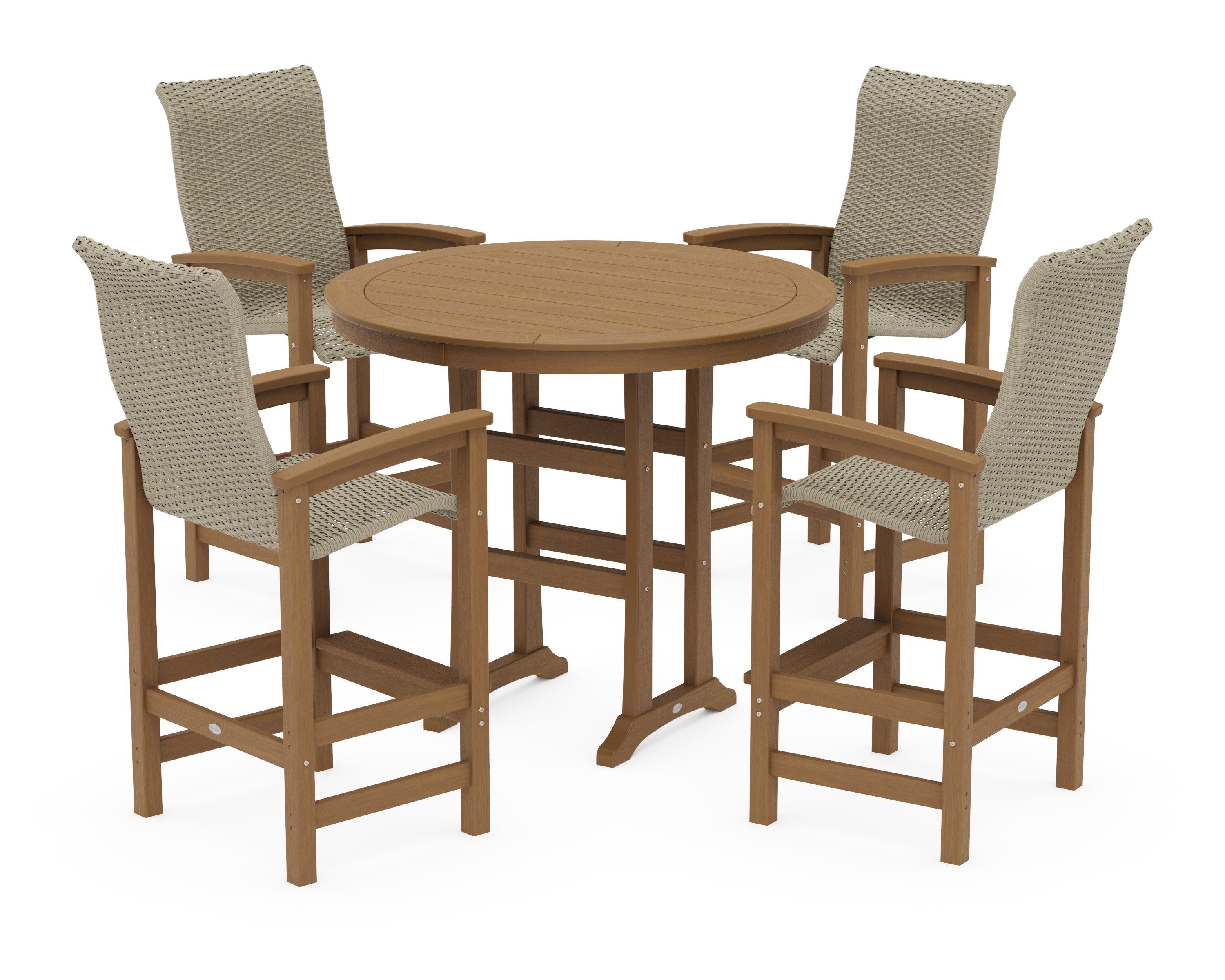 Coastal Woven High-Back 5-Piece Round Bar Set in Natural / Dune Grass