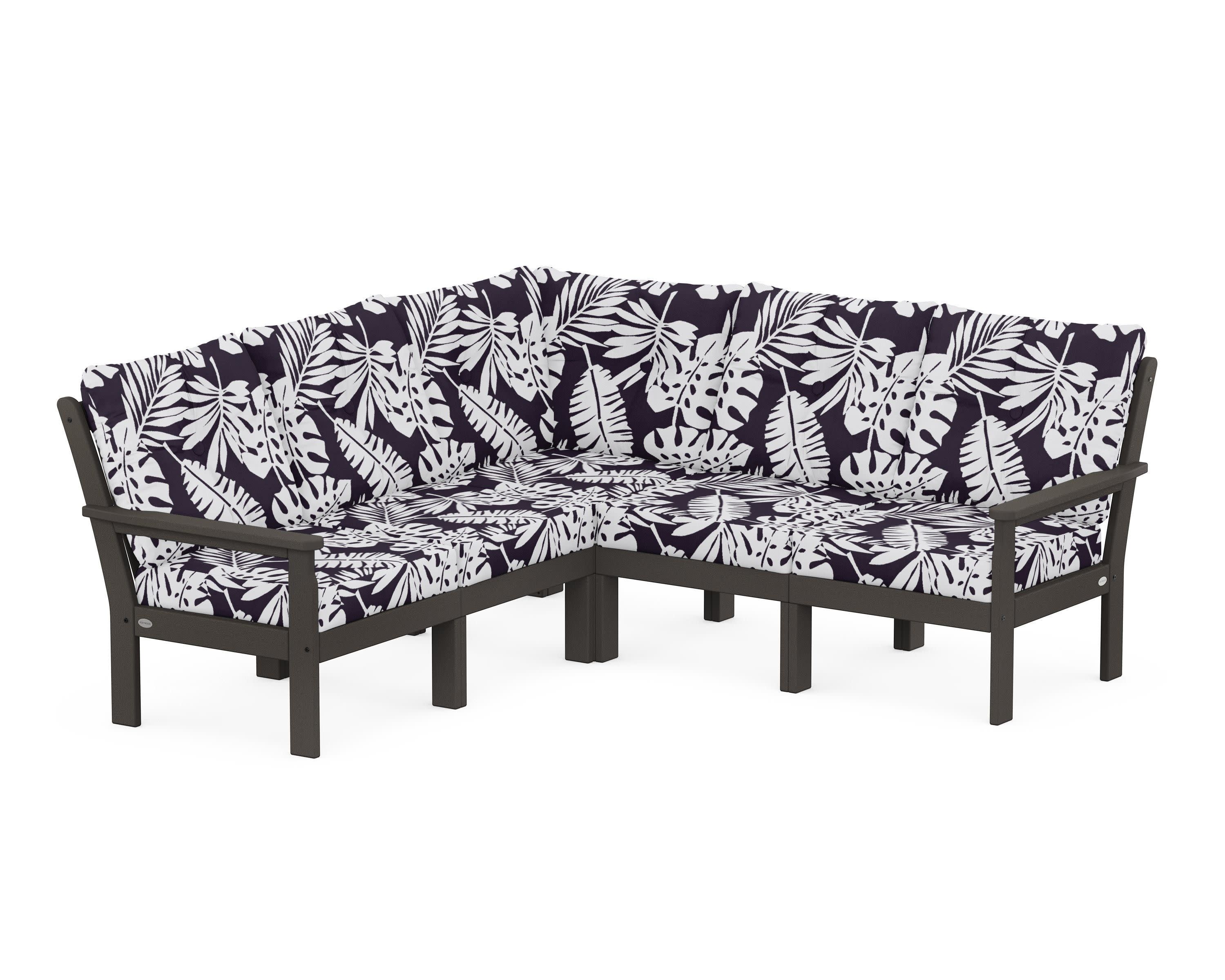 Vineyard 5-Piece Sectional in Vintage Coffee / Leaf Navy