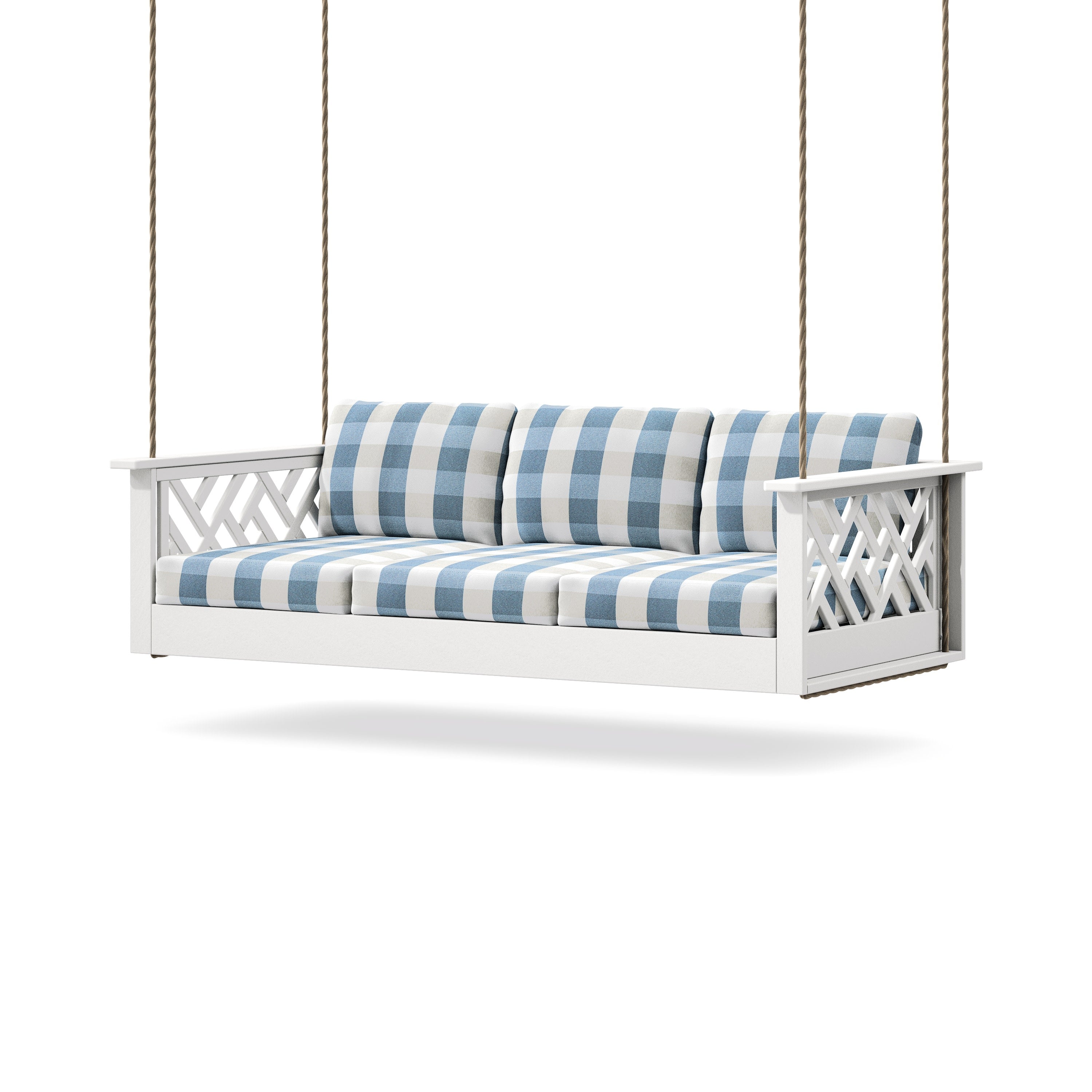 Chippendale Daybed Swing in White / Buffalo Plaid Sky Blue