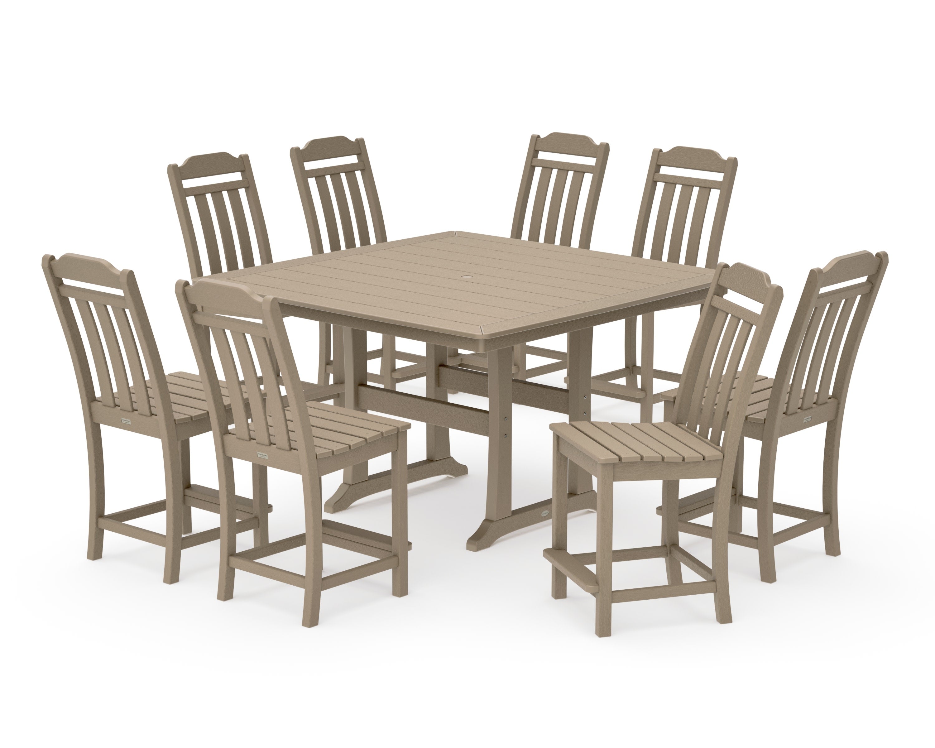 Cottage 9-Piece Square Side Chair Counter Set with Trestle Legs in Vintage Sahara