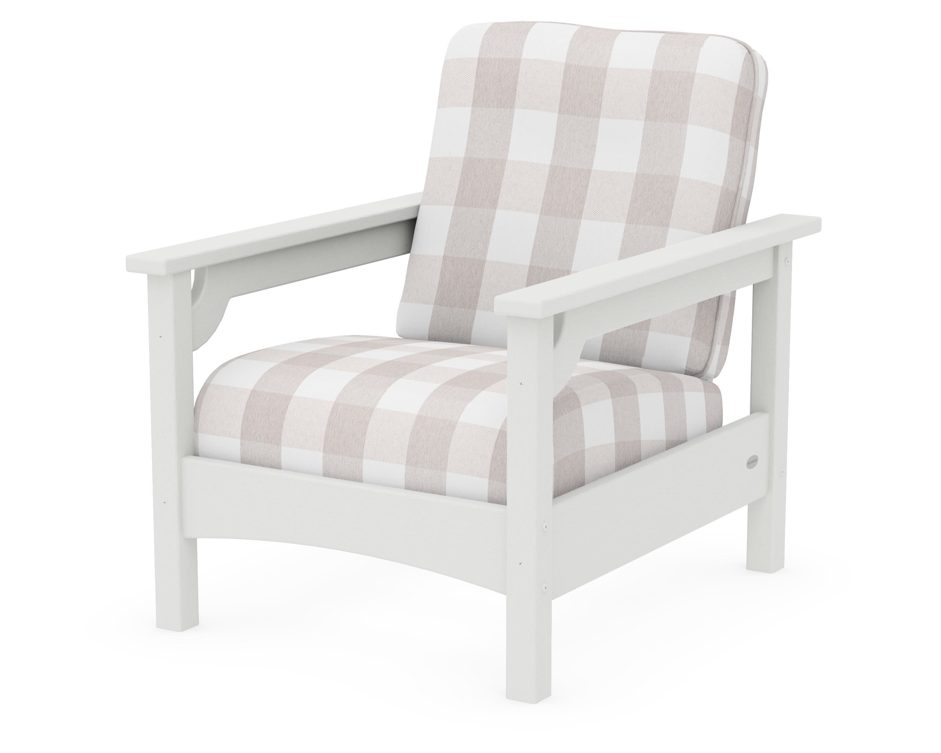 Club Chair in Vintage White / Buffalo Plaid Dune Burlap