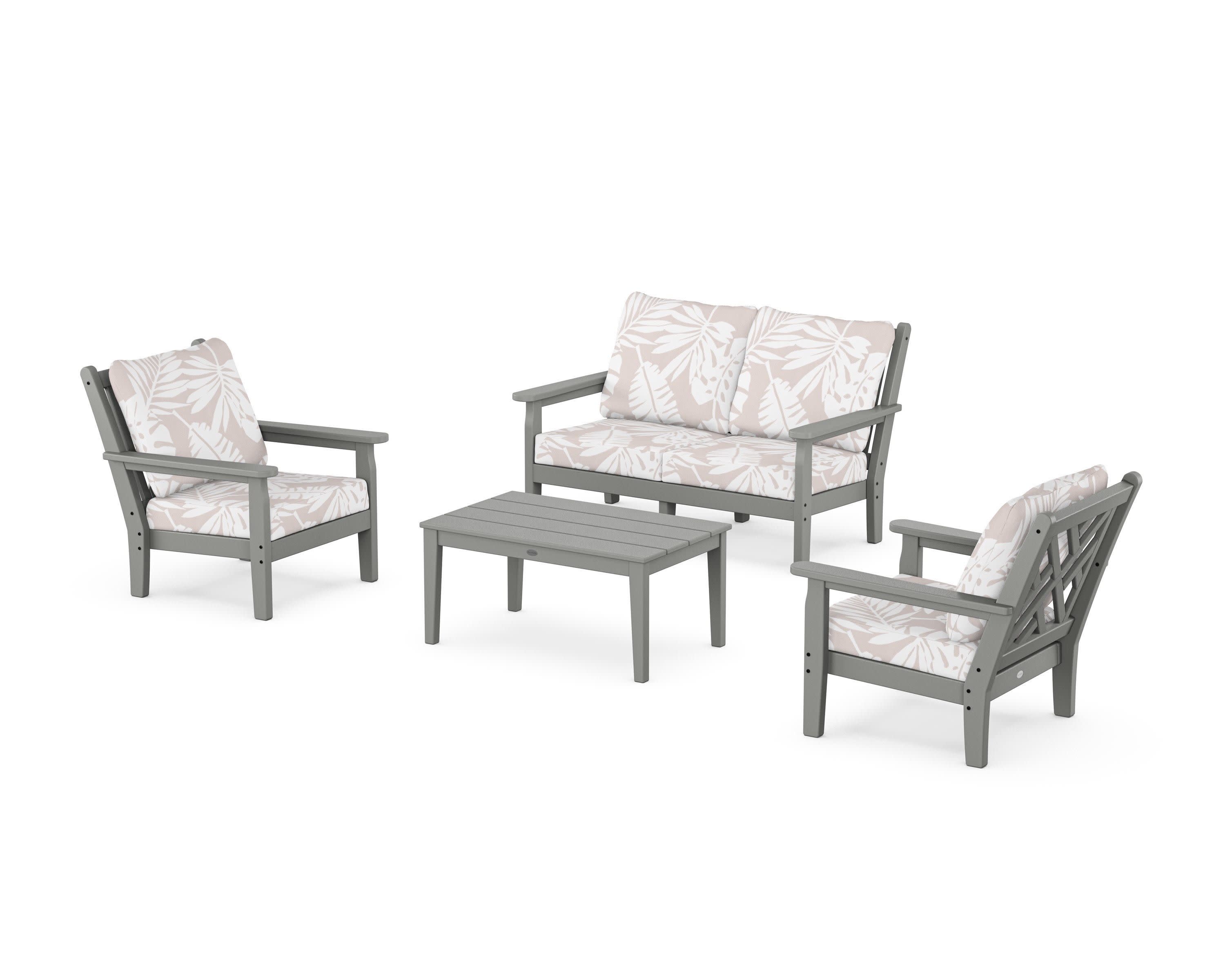 Chippendale 4-Piece Deep Seating Set with Loveseat in Slate Grey / Leaf Dune Burlap