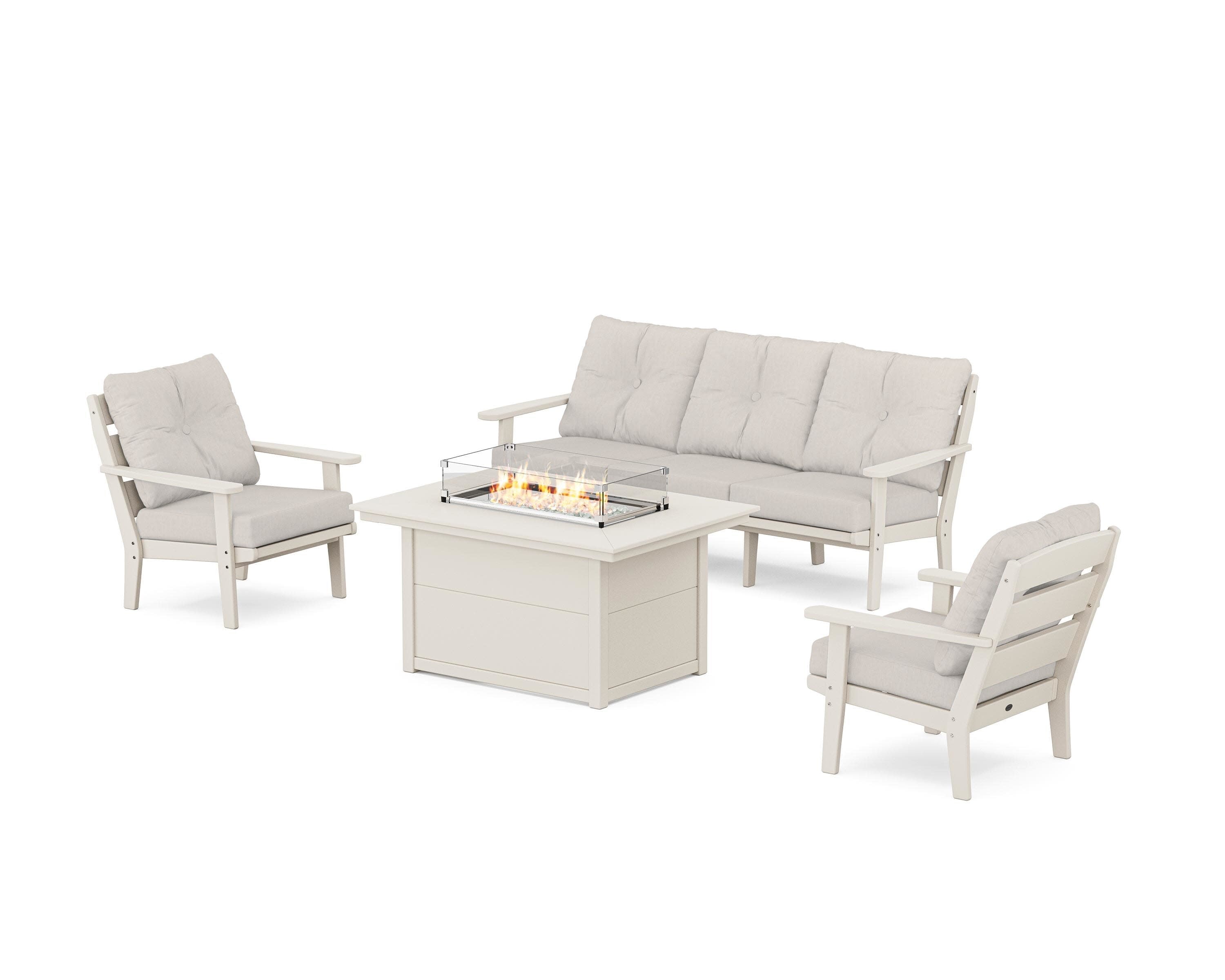 Lakeside Deep Seating Fire Pit Table Set in Sand / Cast Ash