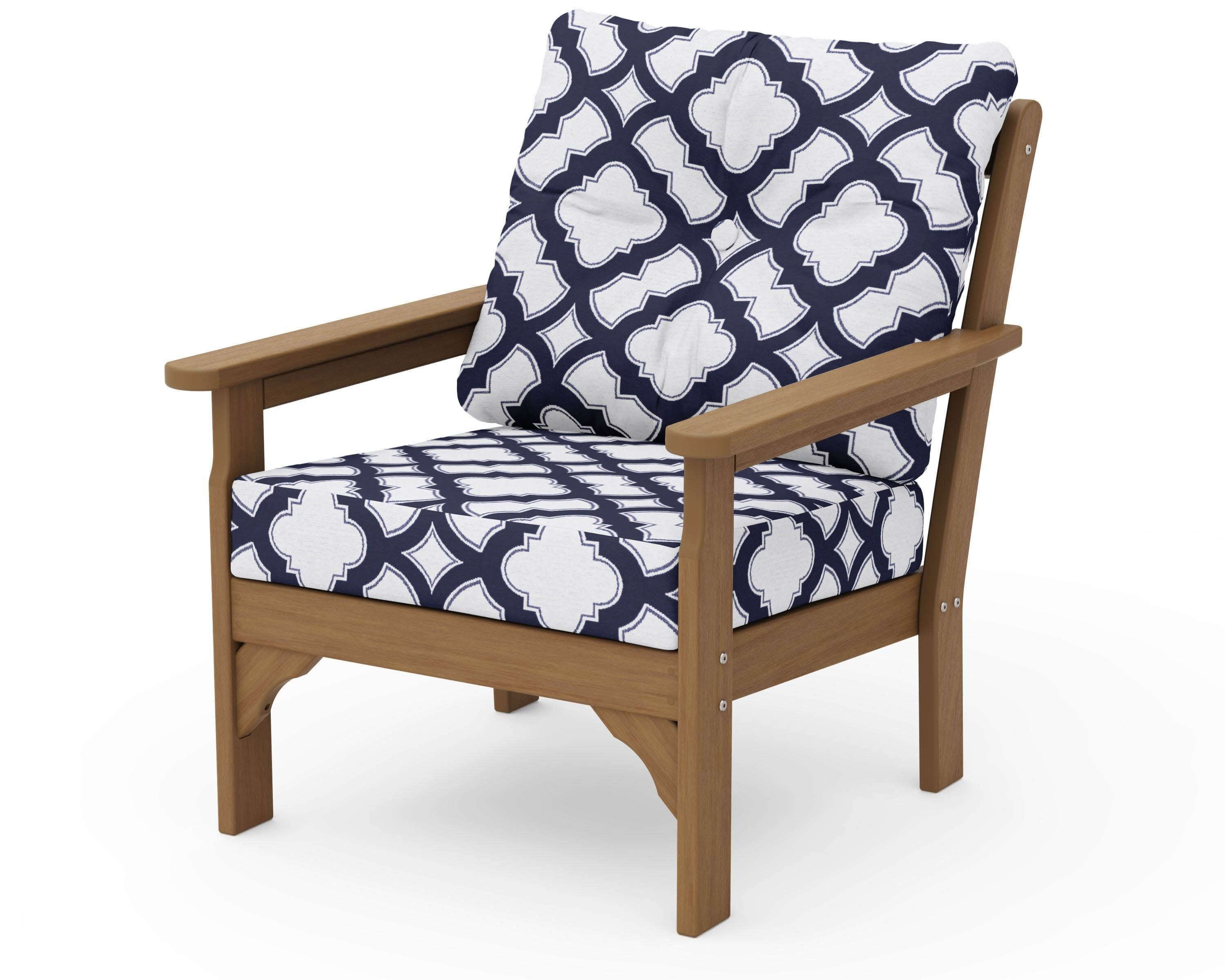 Vineyard Deep Seating Chair in Natural / Trellis Navy