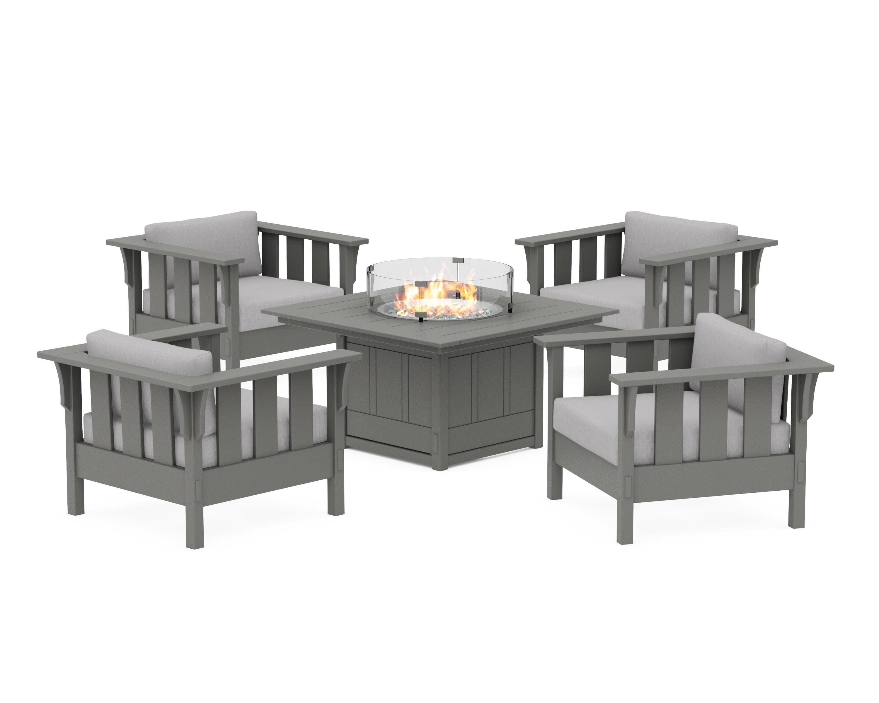 Acadia 5-Piece Deep Seating Set with Fire Pit Table in Slate Grey / Granite