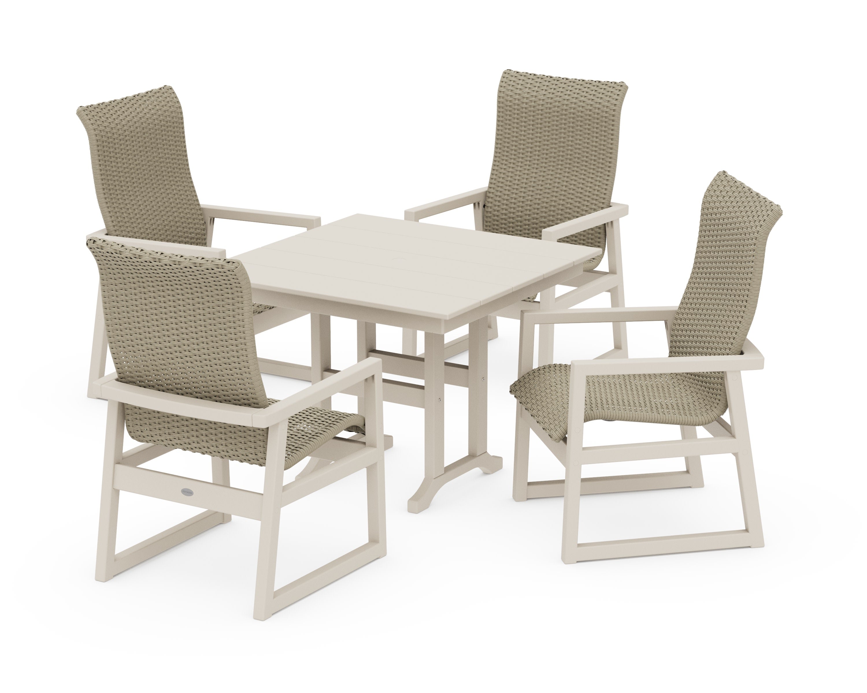 EDGE Woven Highback 5-Piece Farmhouse Dining Set in Sand / Dune Grass