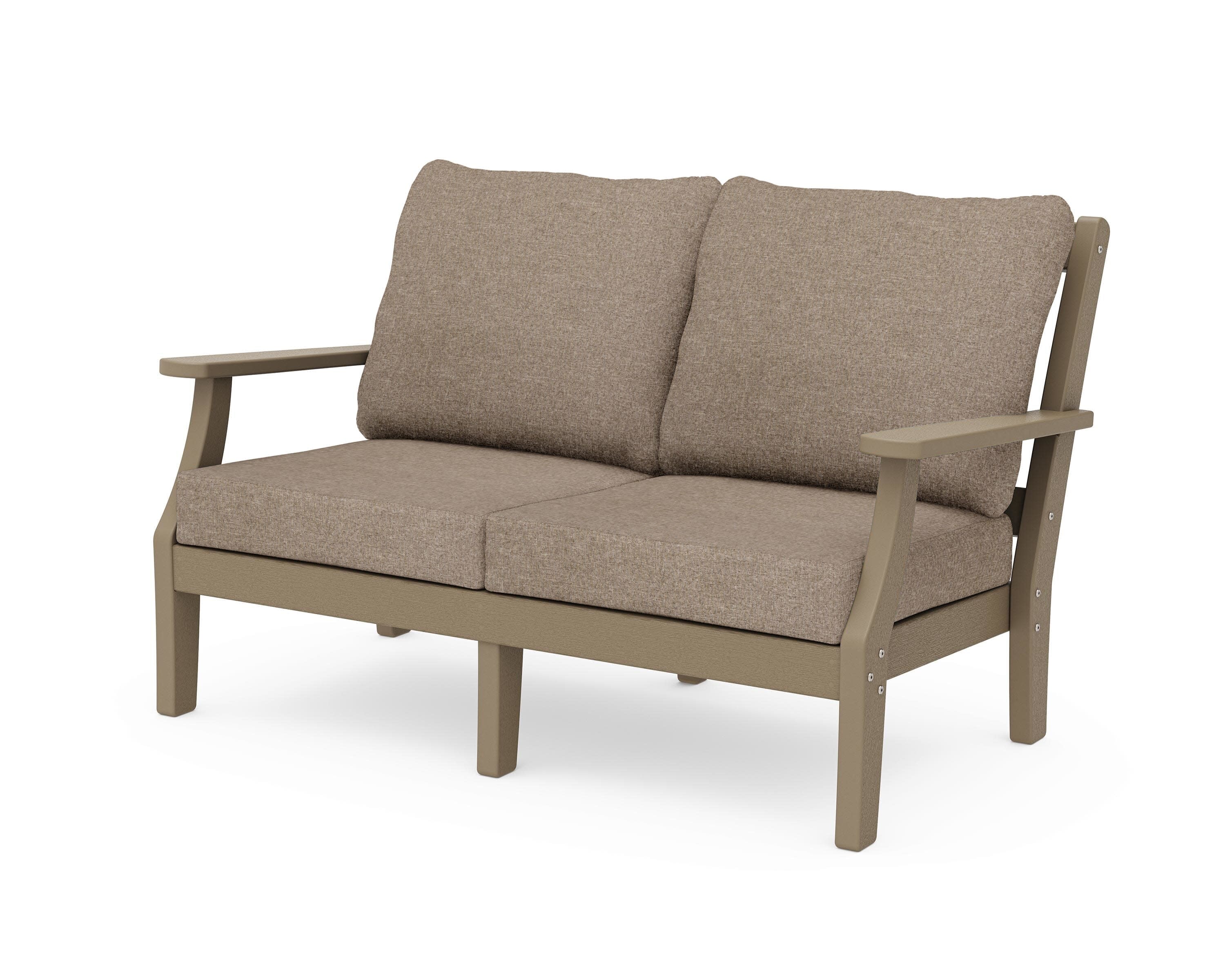 Chinoiserie Deep Seating Loveseat in Vintage Sahara / Spiced Burlap