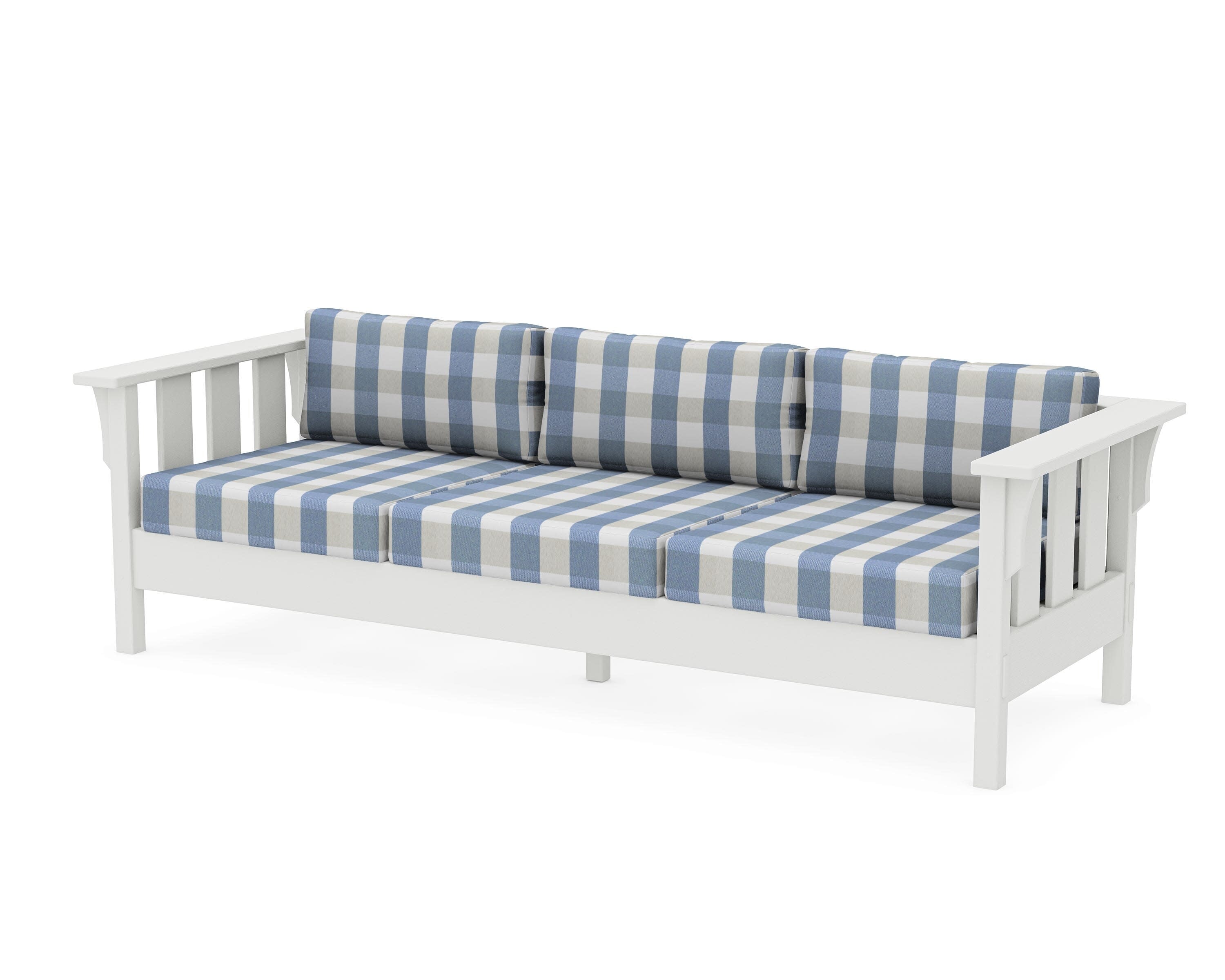 Acadia Deep Seating Sofa in Vintage White / Buffalo Plaid Sky Blue