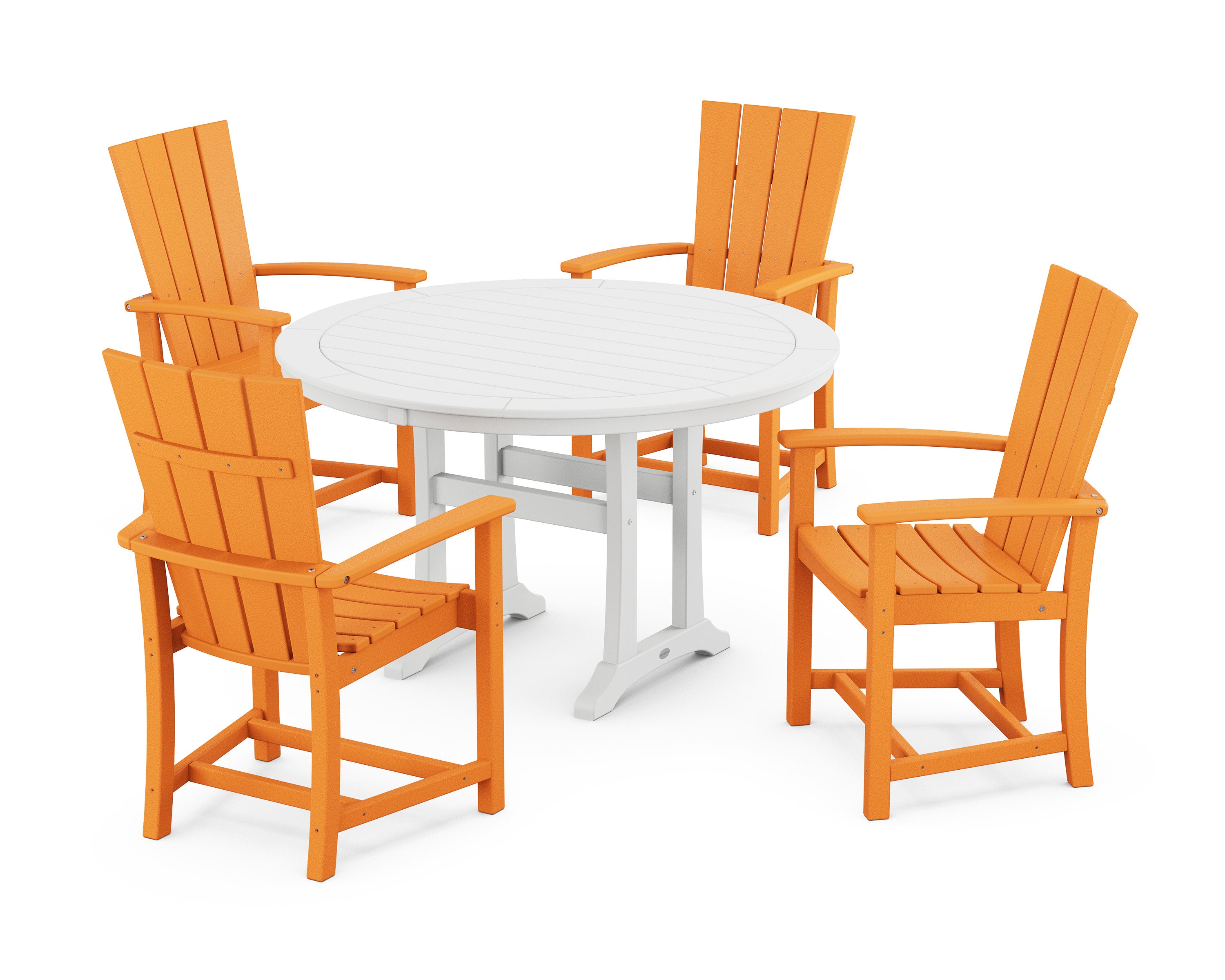 Quattro 5-Piece Round Dining Set with Trestle Legs in Tangerine / White