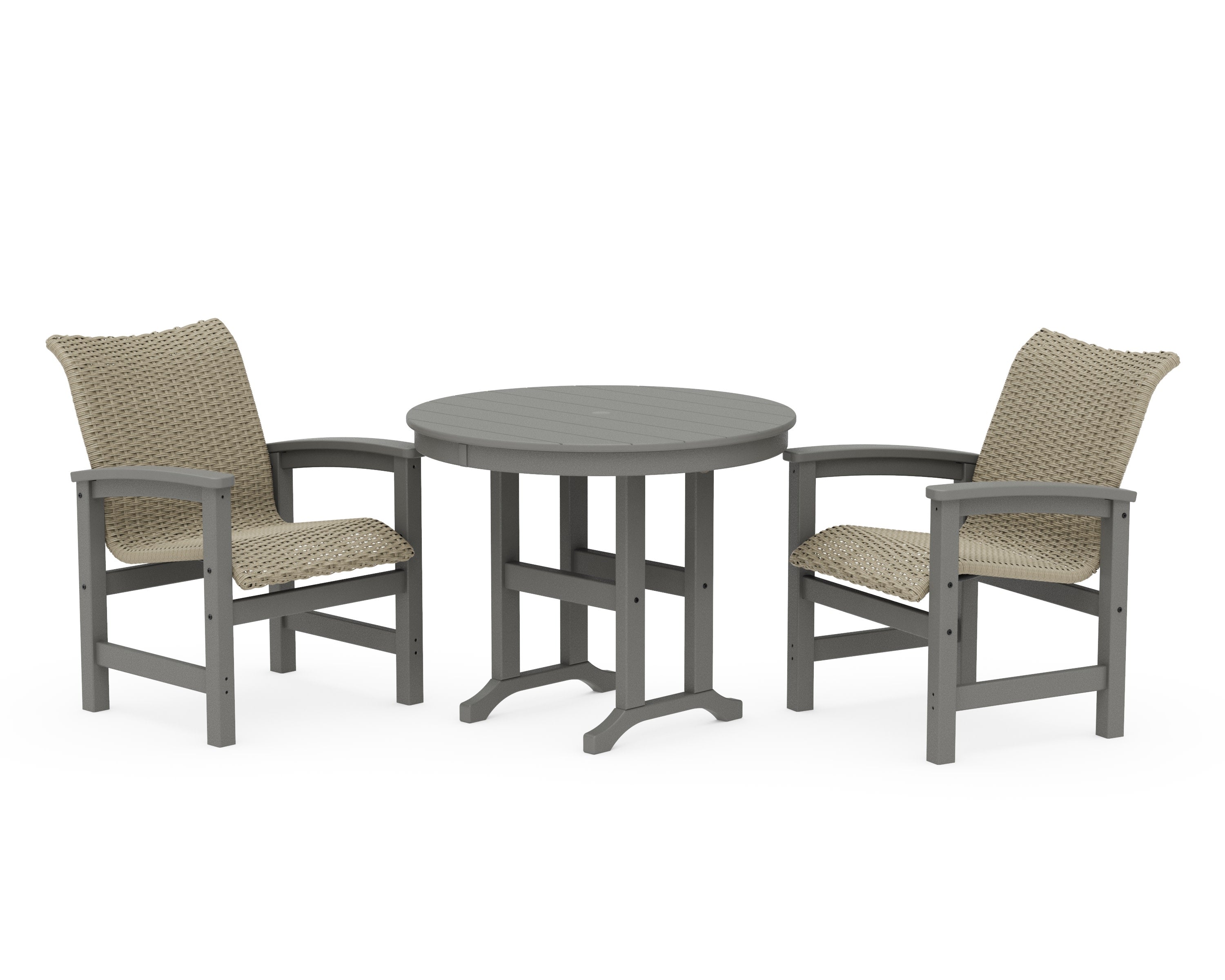 Coastal Woven 3-Piece Farmhouse Dining Set in Slate Grey / Dune Grass