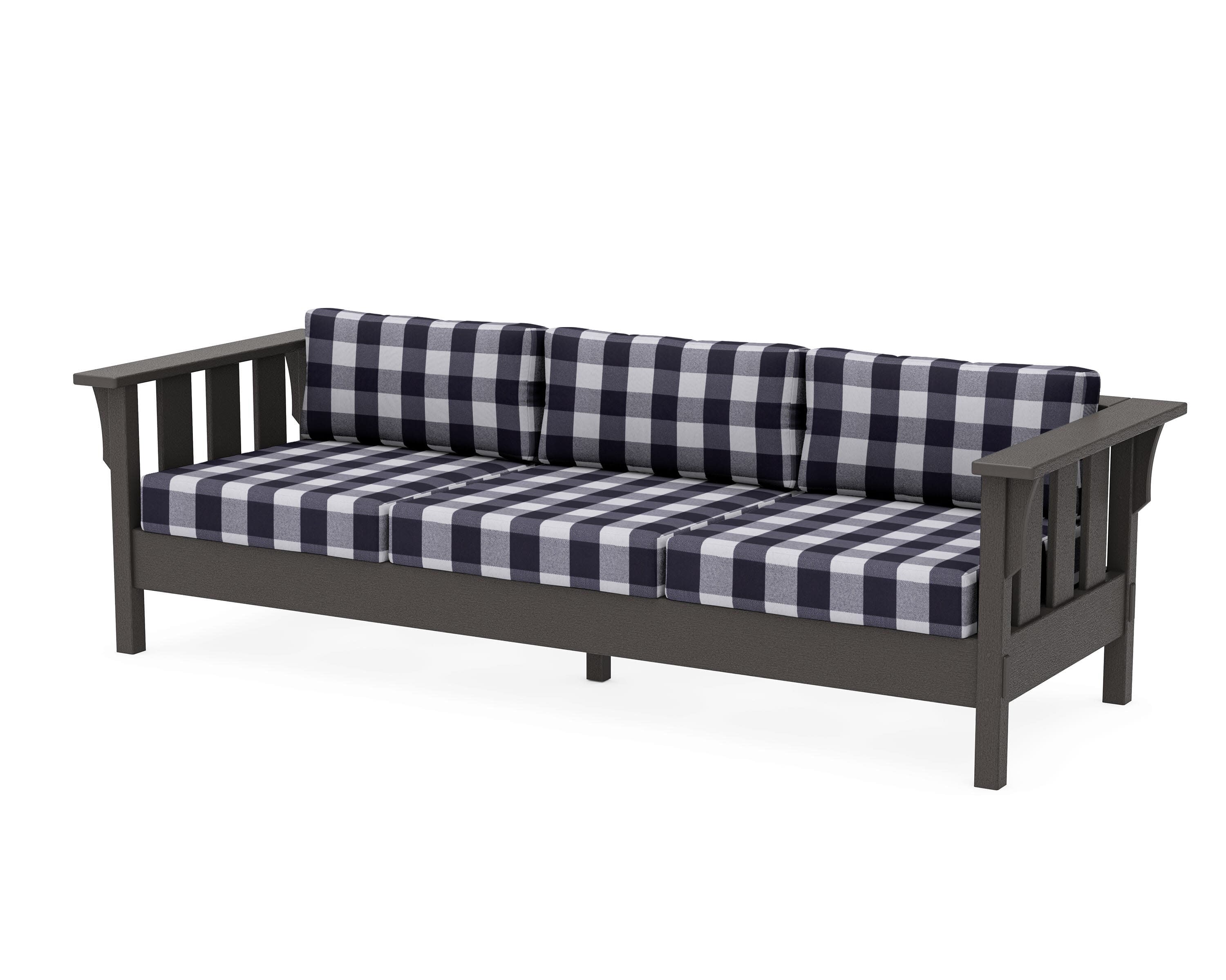 Acadia Deep Seating Sofa in Vintage Coffee / Buffalo Plaid Navy