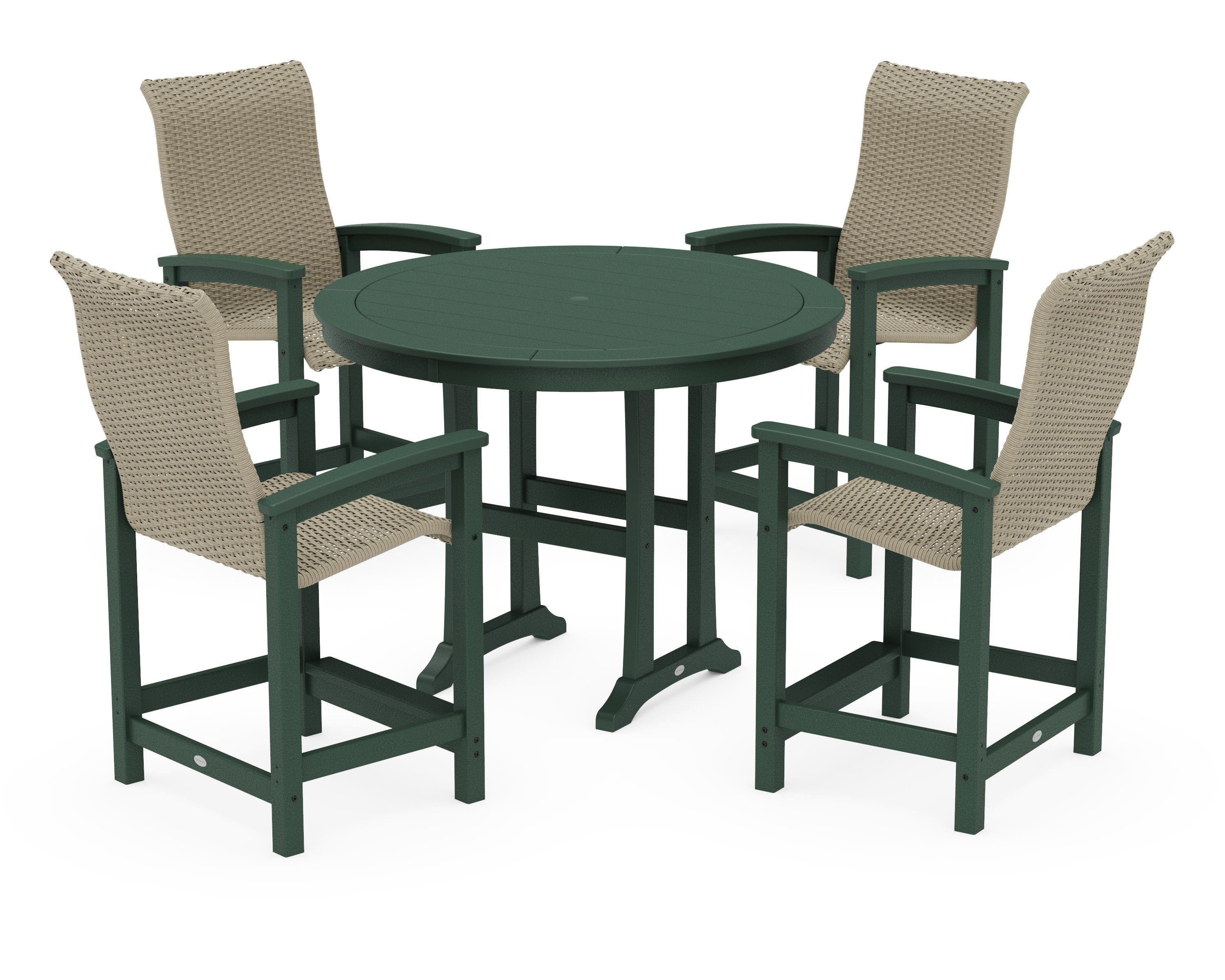 Coastal Woven High-Back 5-Piece Round Counter Set in Green / Dune Grass