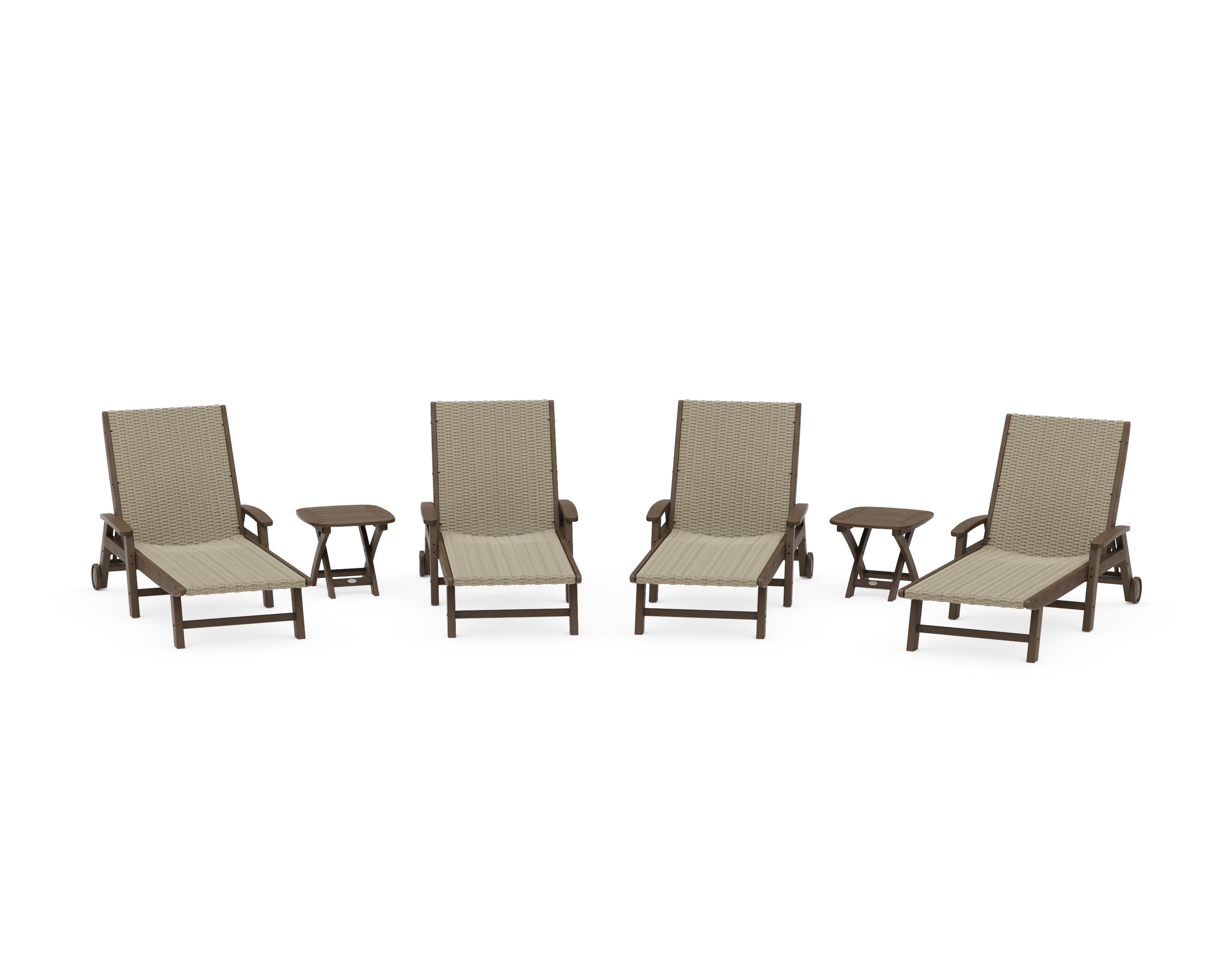 6- Piece Coastal Woven Chaise with Arms and Wheels Chaise Lounge Set in Kona / Dune Grass